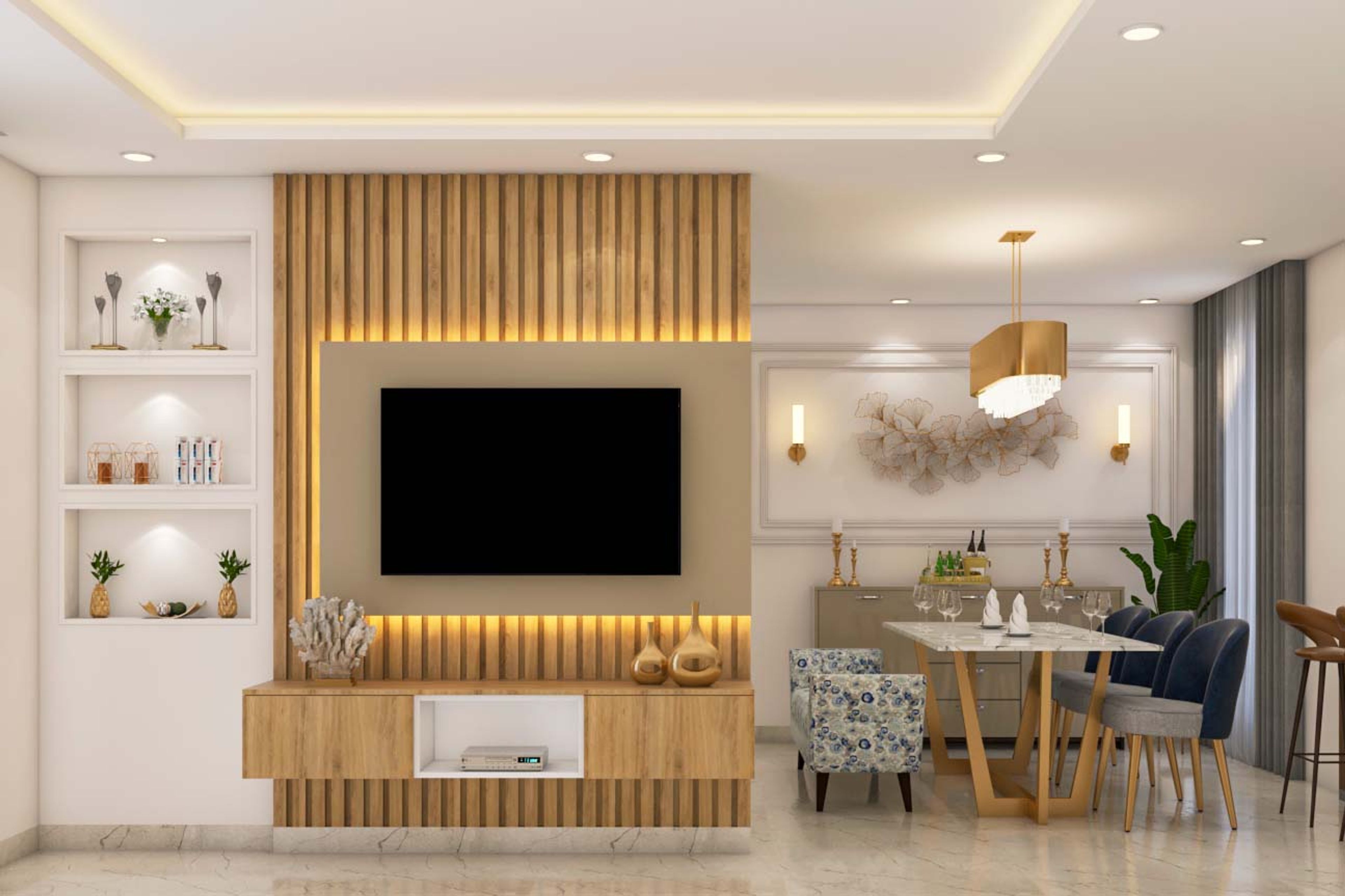 White And Beige TV Unit - Livspace