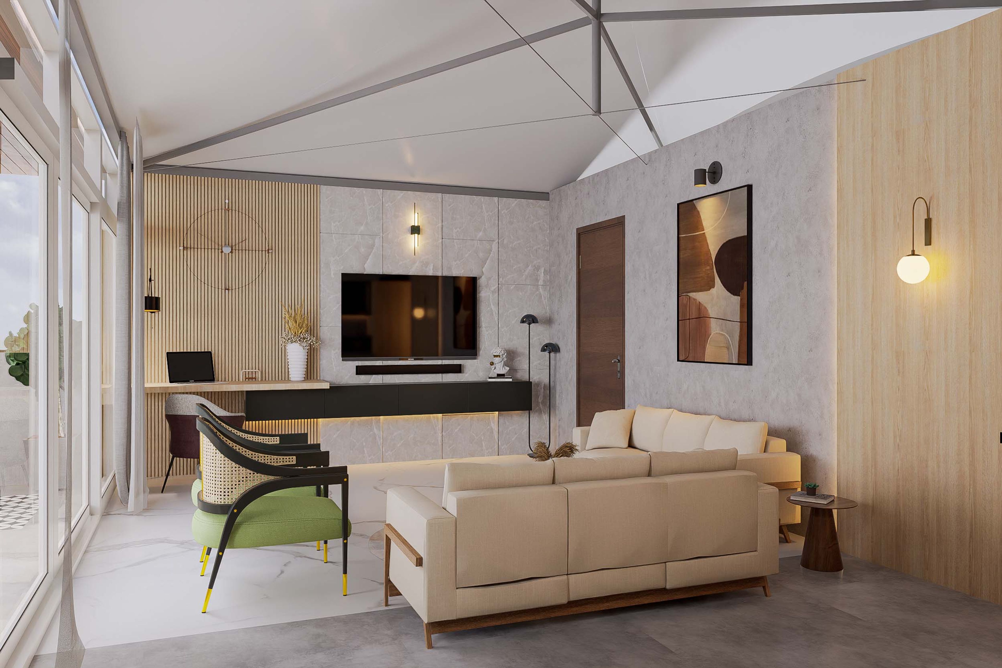 TV Unit Design With Under Cabinet Lights - Livspace