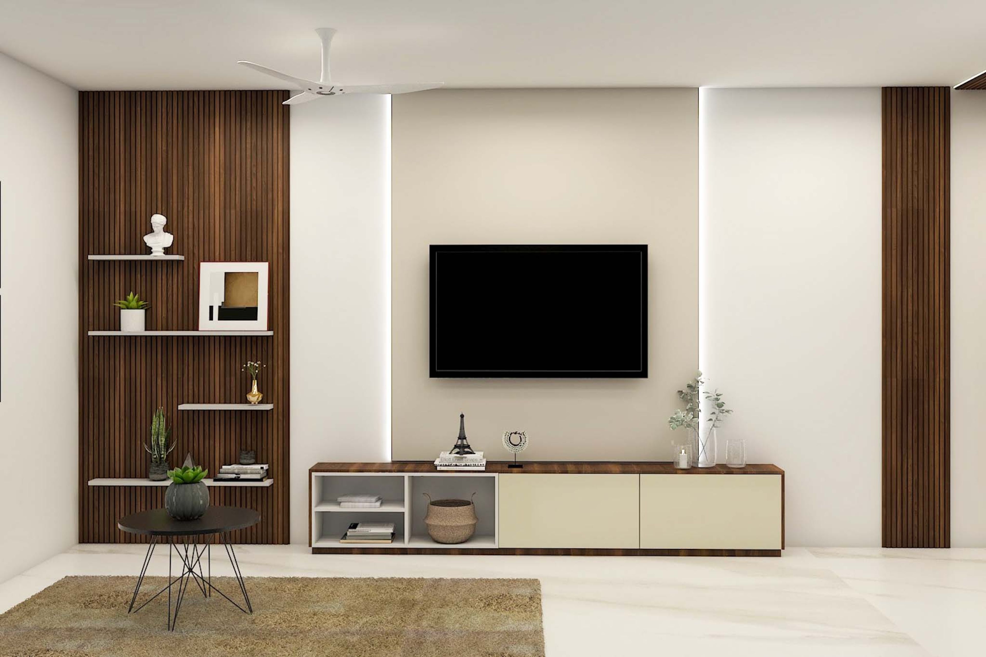 Classic Spacious TV Unit Design With Wooden Panels