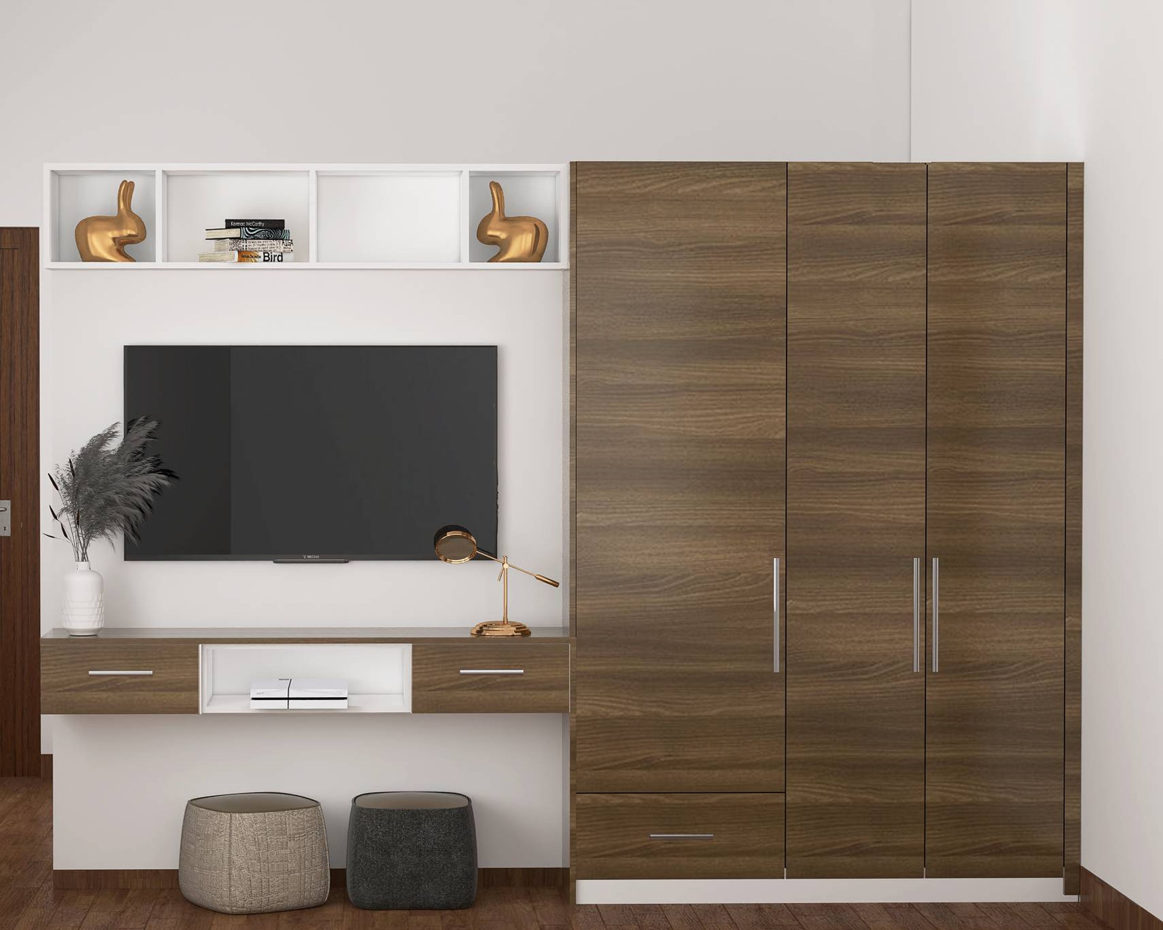 Wood And White TV Cabinet  - Livspace