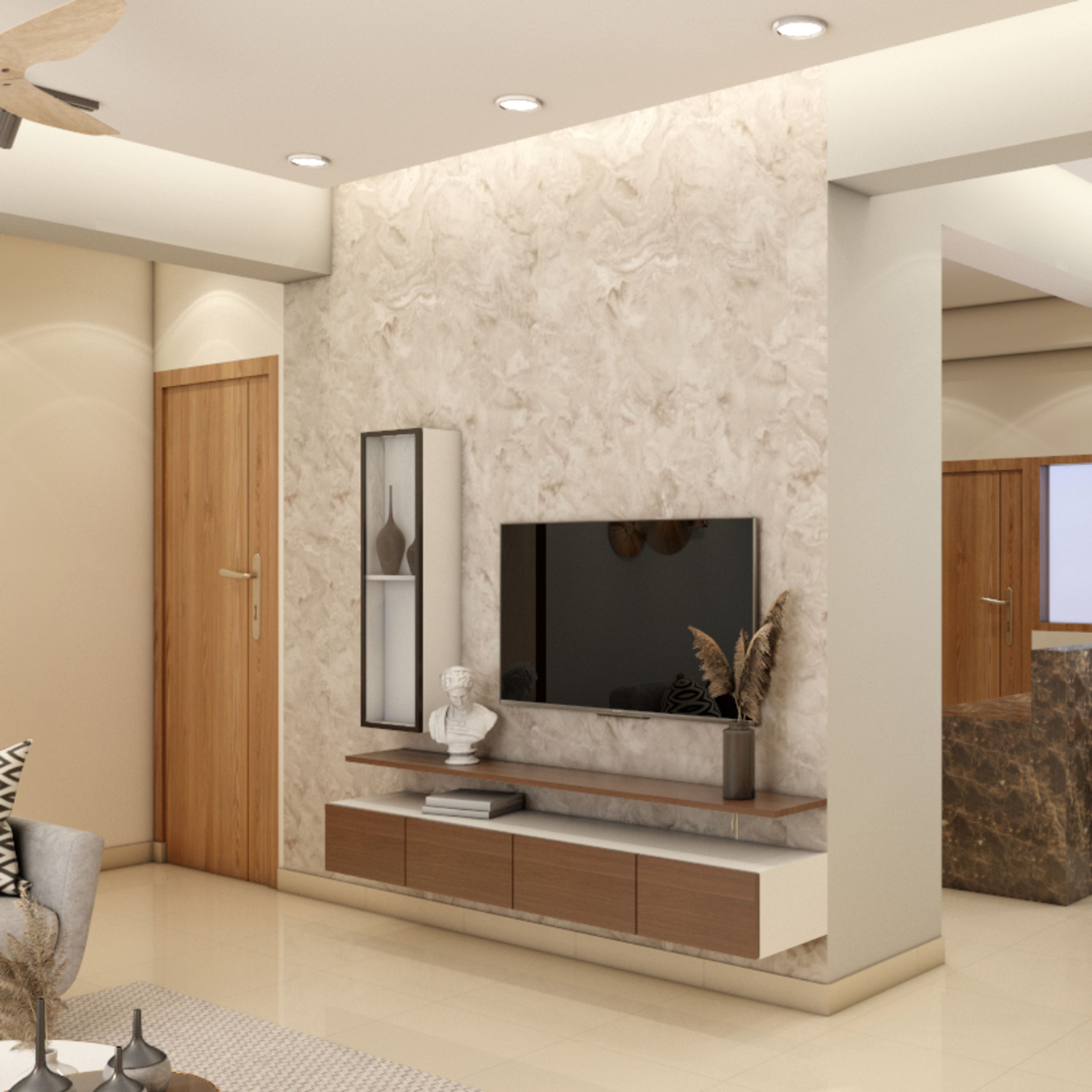 TV Unit With Grey Accent Wall - Livspace