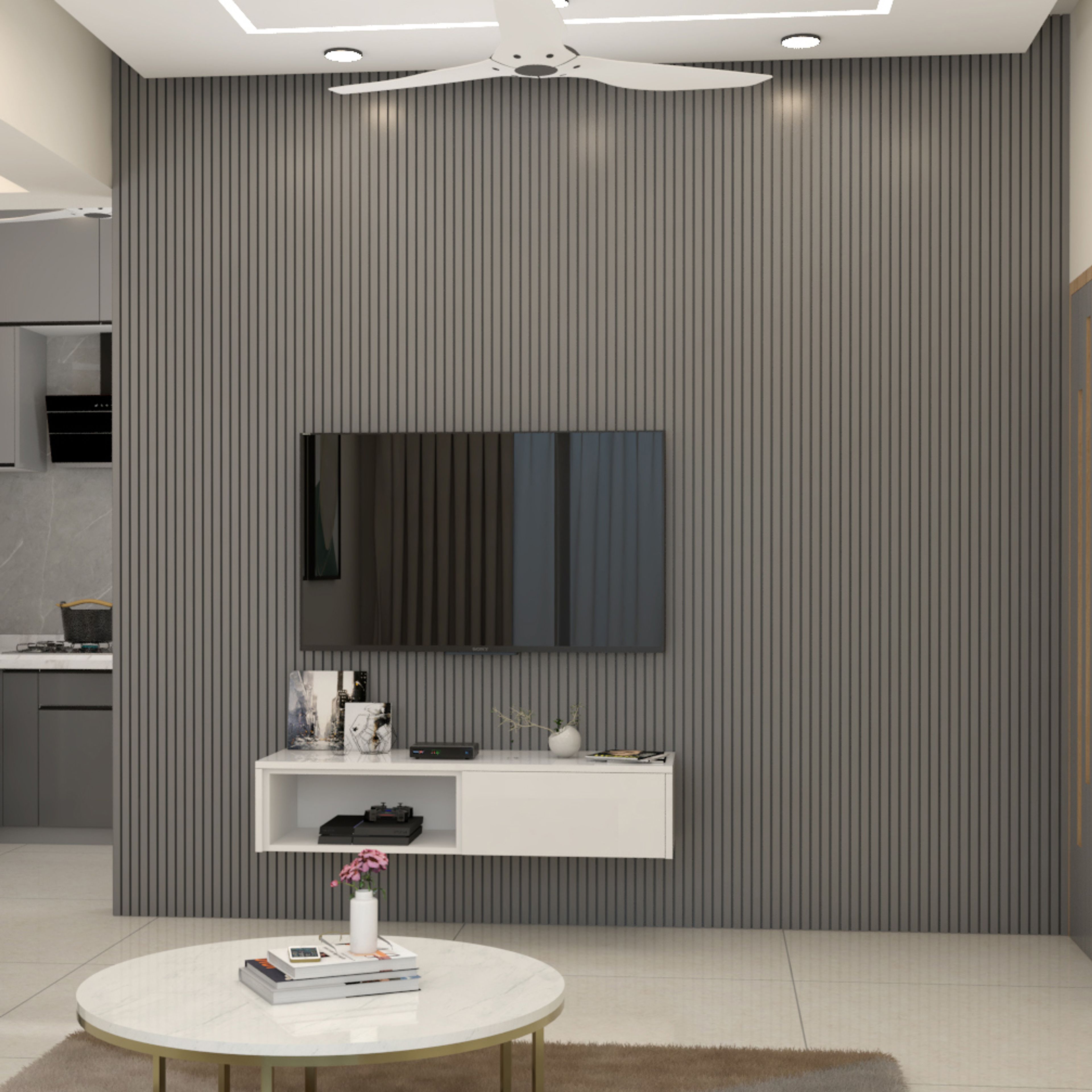 Glossy White TV Cabinet - Livspace