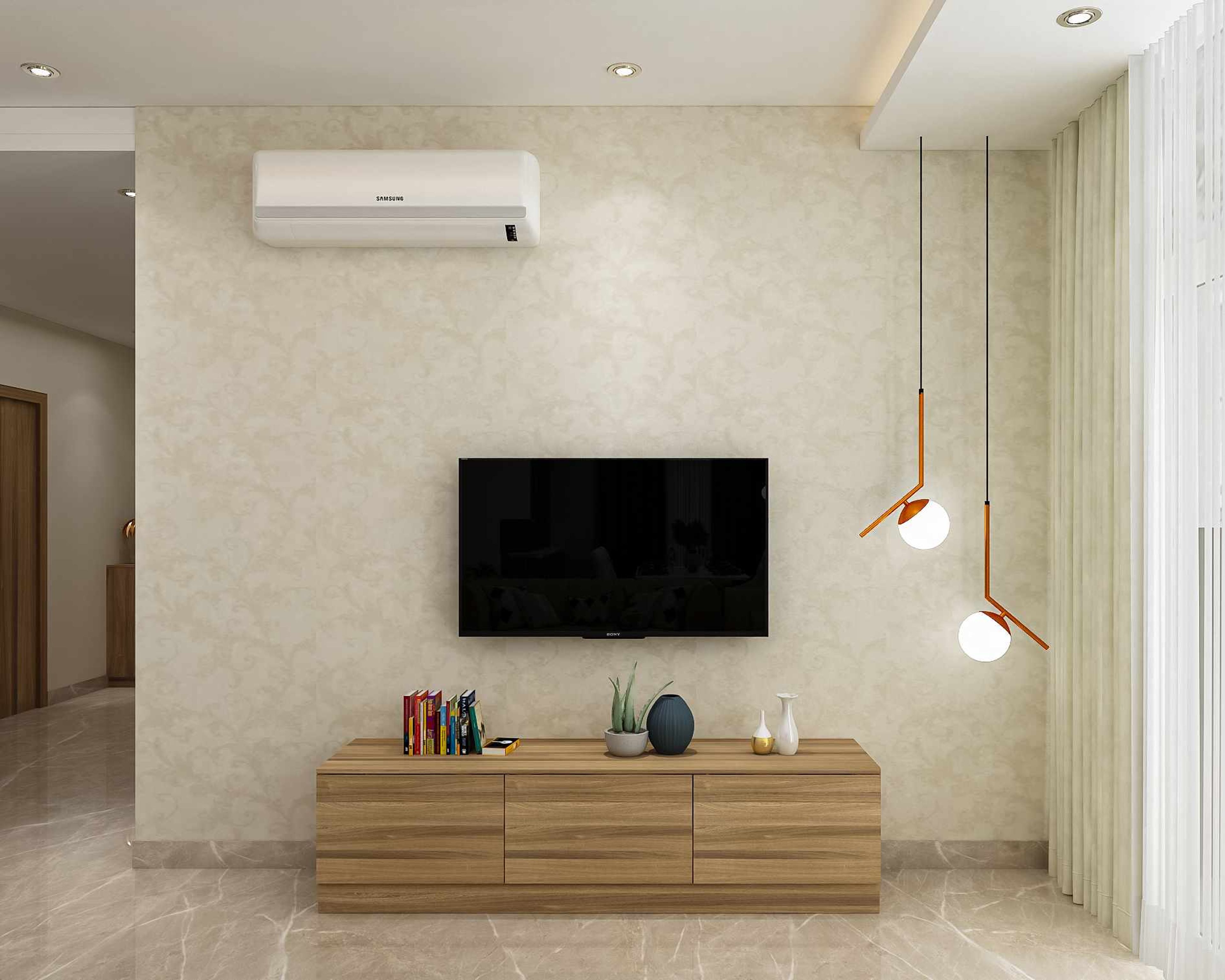 Light-Coloured TV Unit Design - Livspace