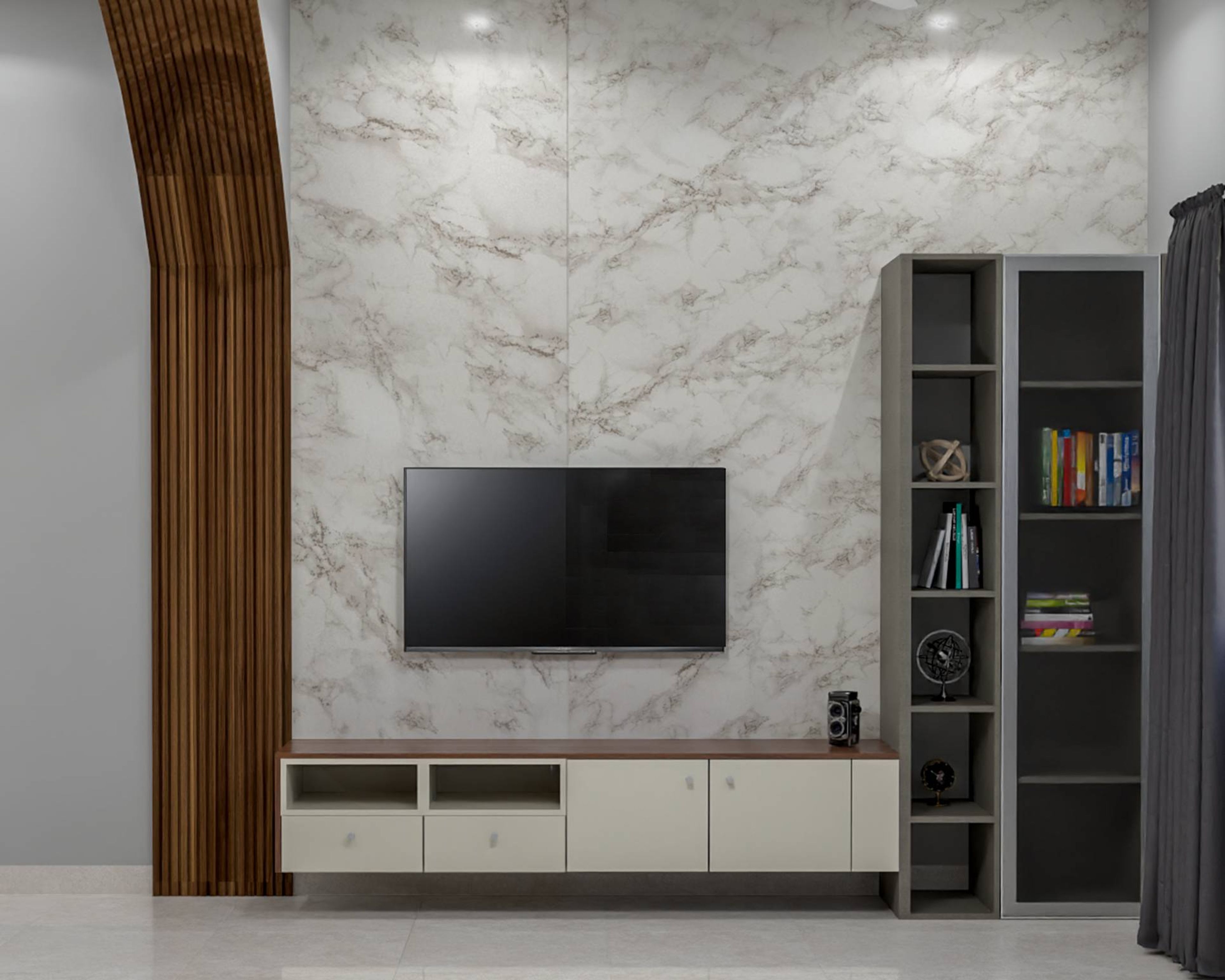 TV Unit With White Console - Livspace