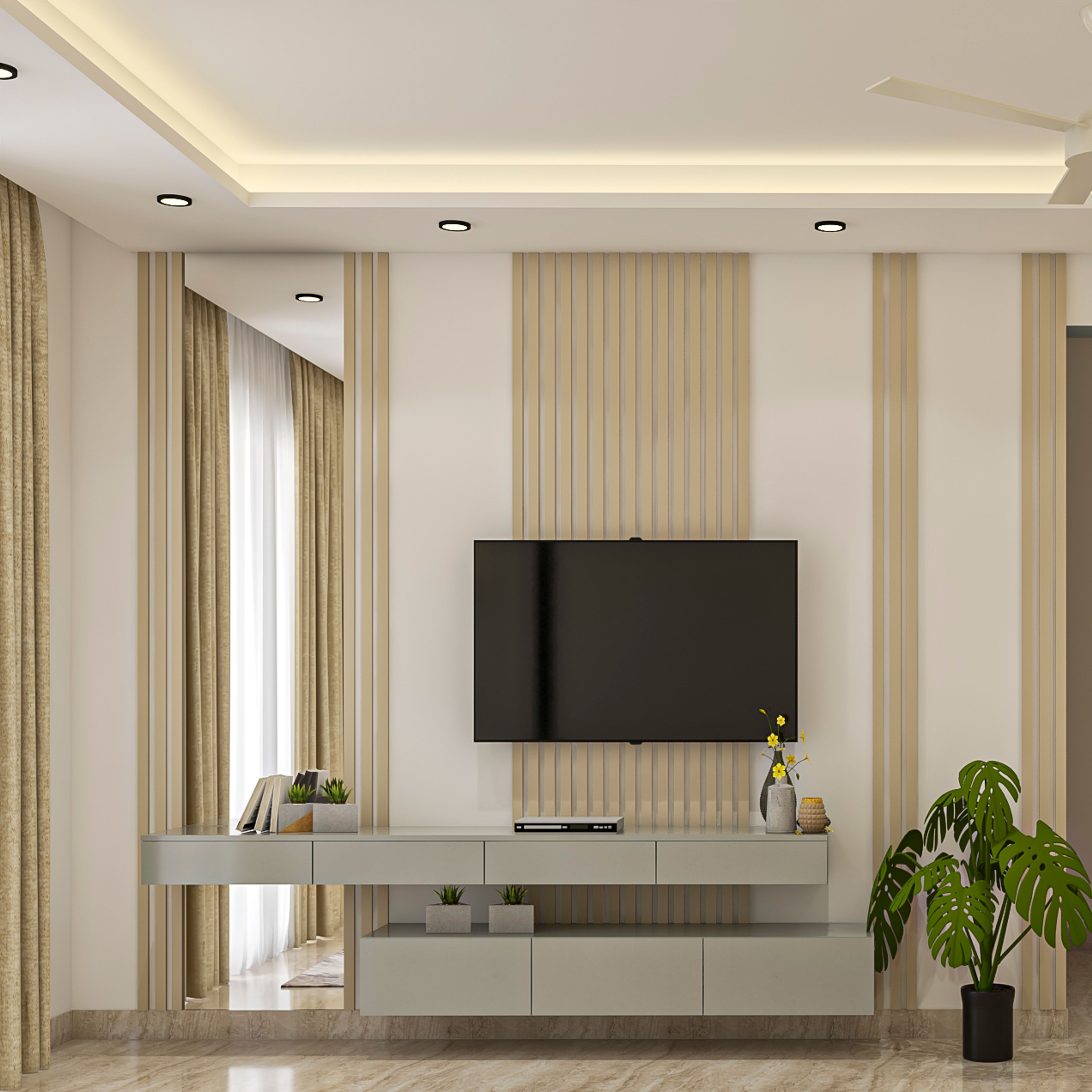 Silver TV Cabinet Design - Livspace