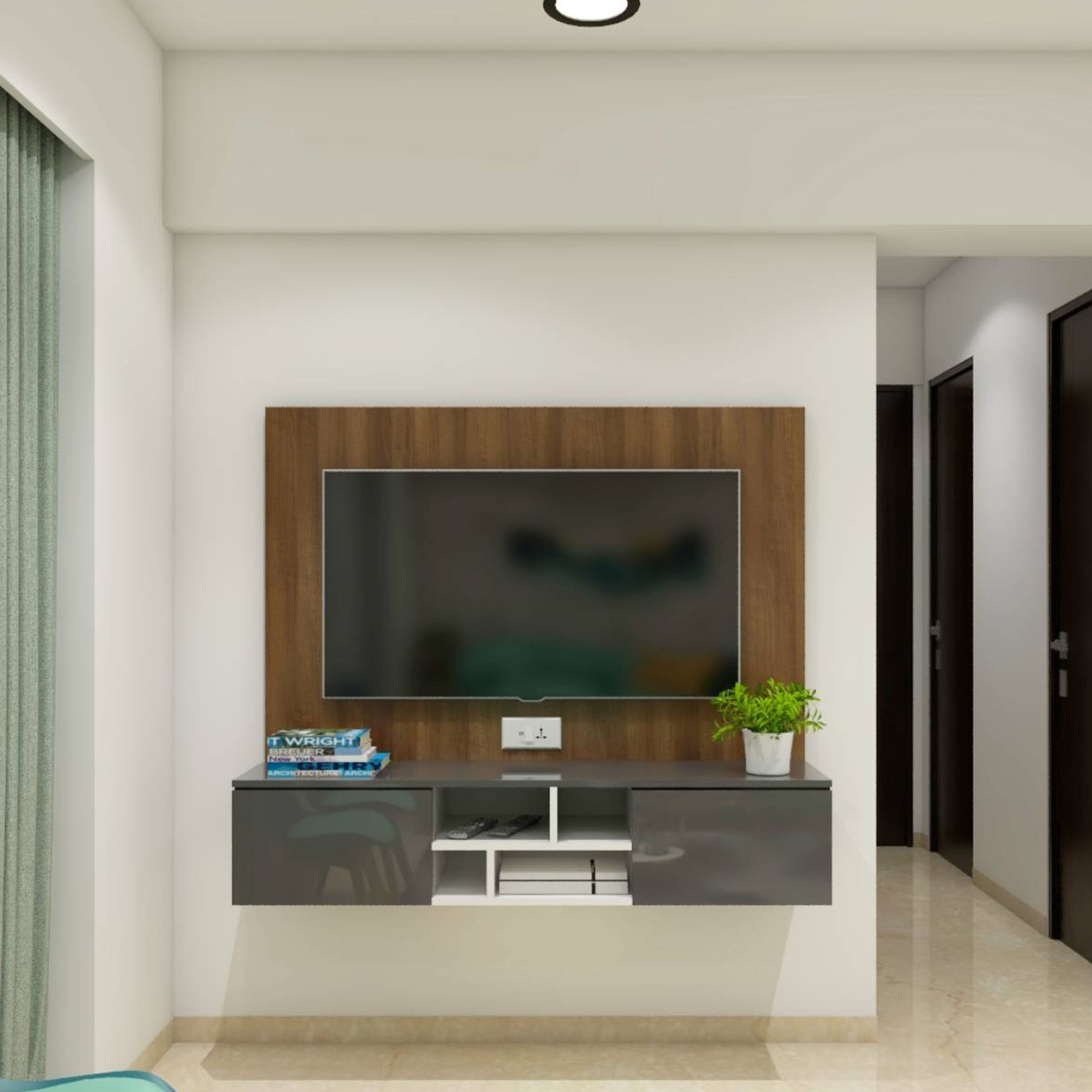 Silver And Bronze TV Unit Design - Livspace