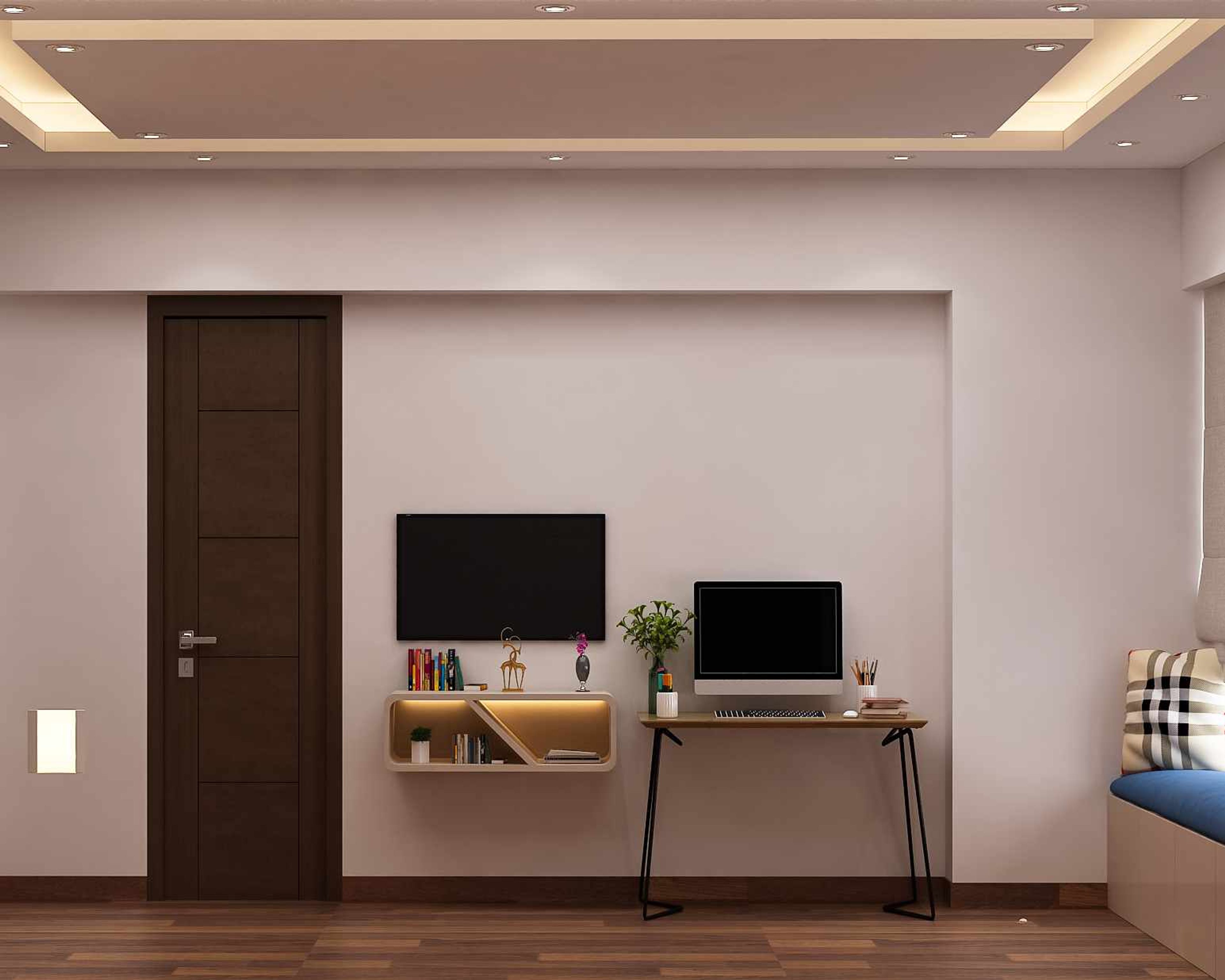 Minimal Compact TV Unit Design With Study Table