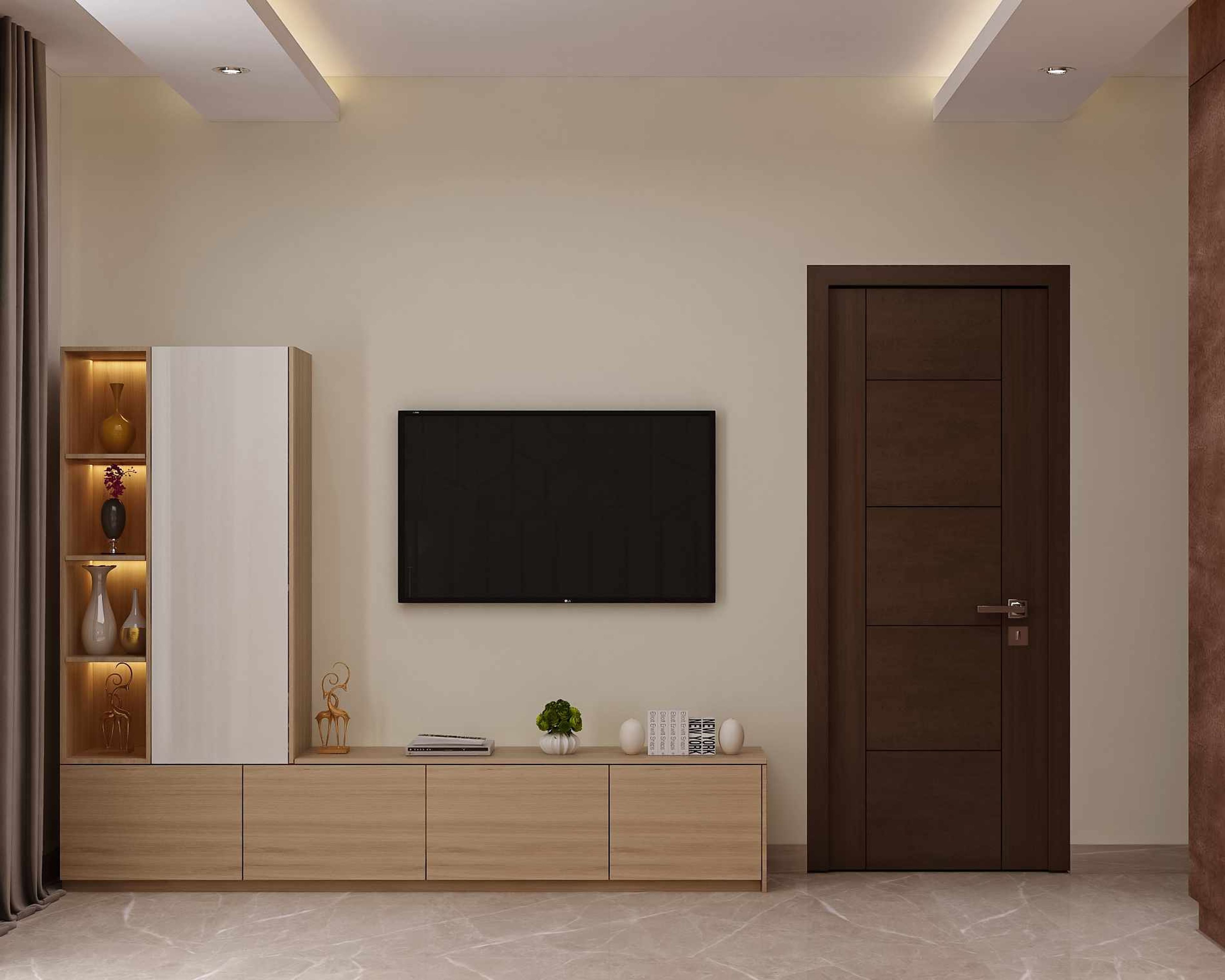 Neutral-Themed TV Unit Design - Livspace