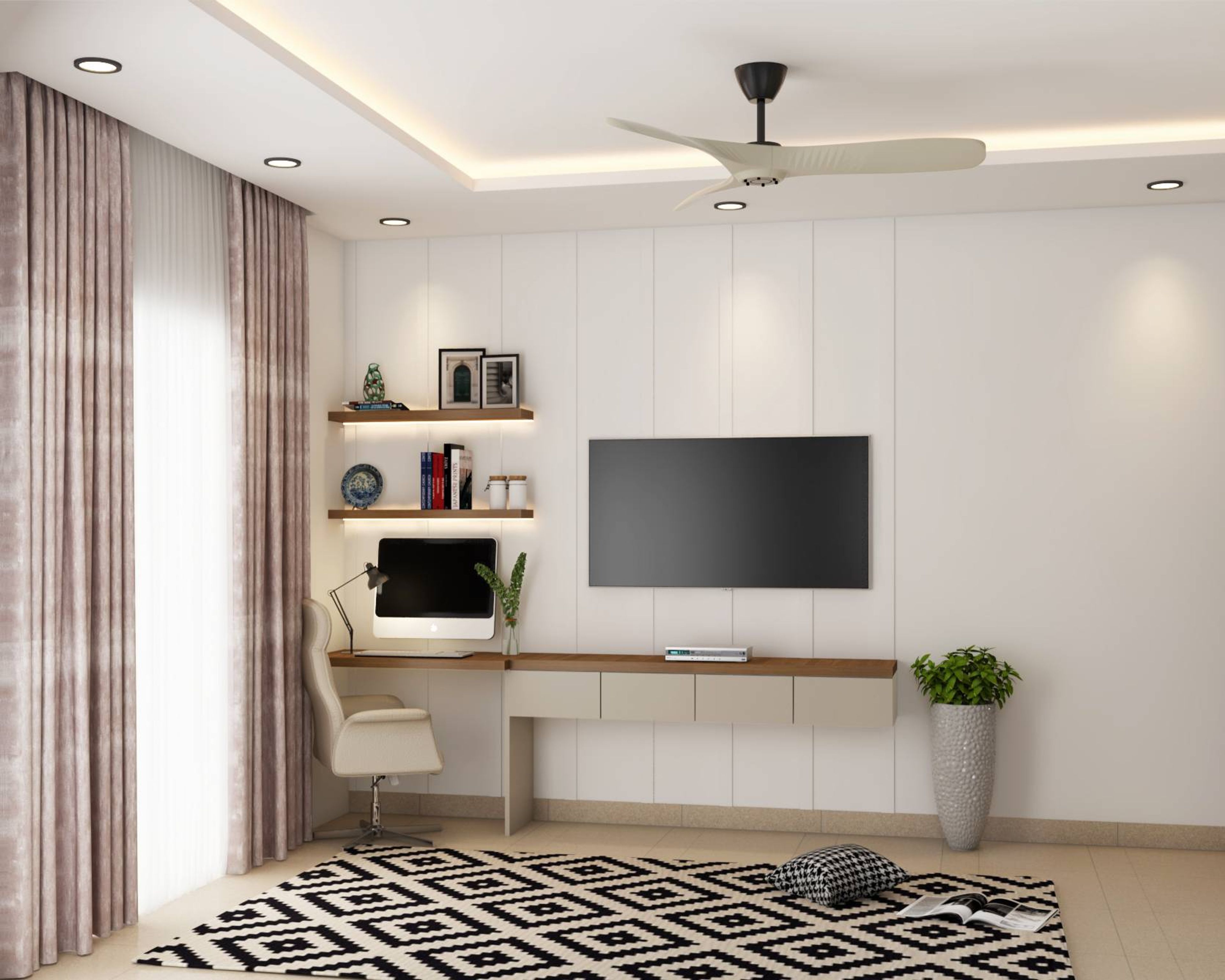 Beige TV Unit Design With Cabinet - Livspace