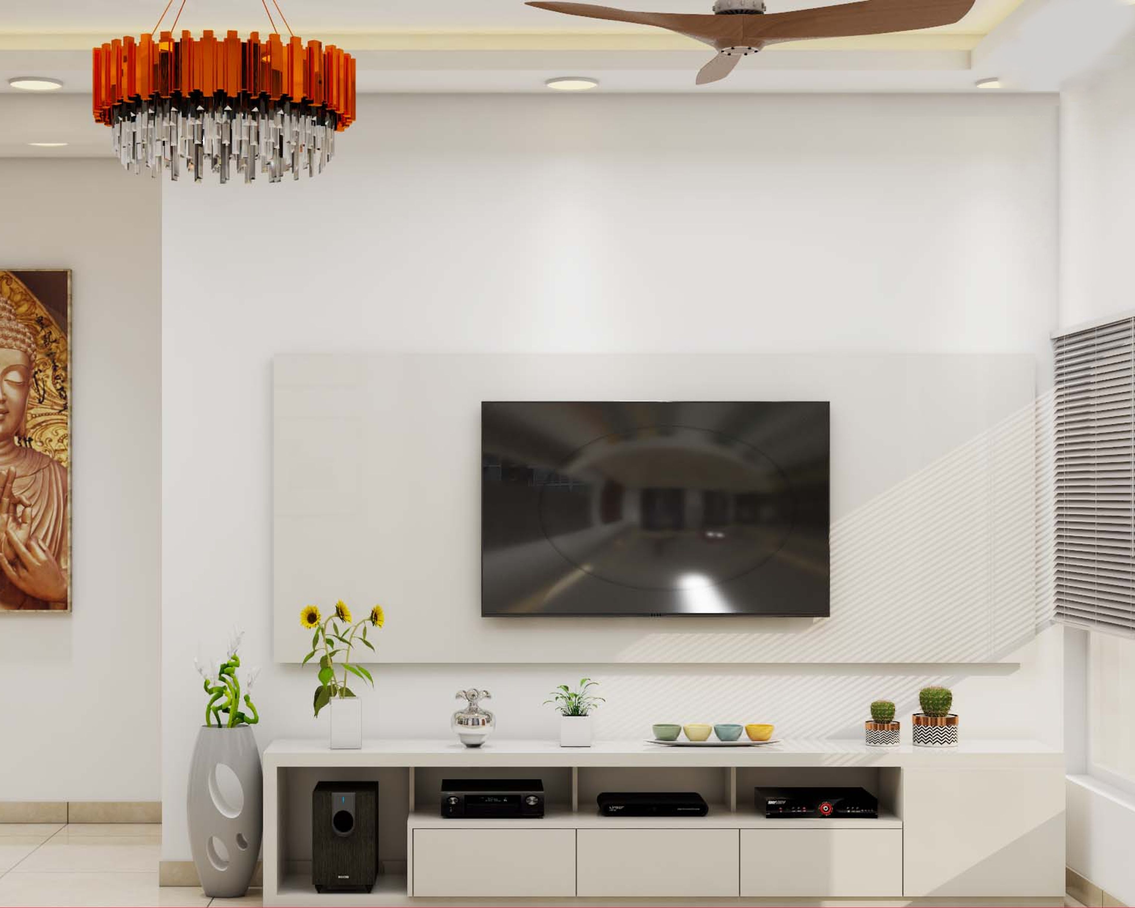 Floor-Mounted Modern TV Unit Design With Back Panel
