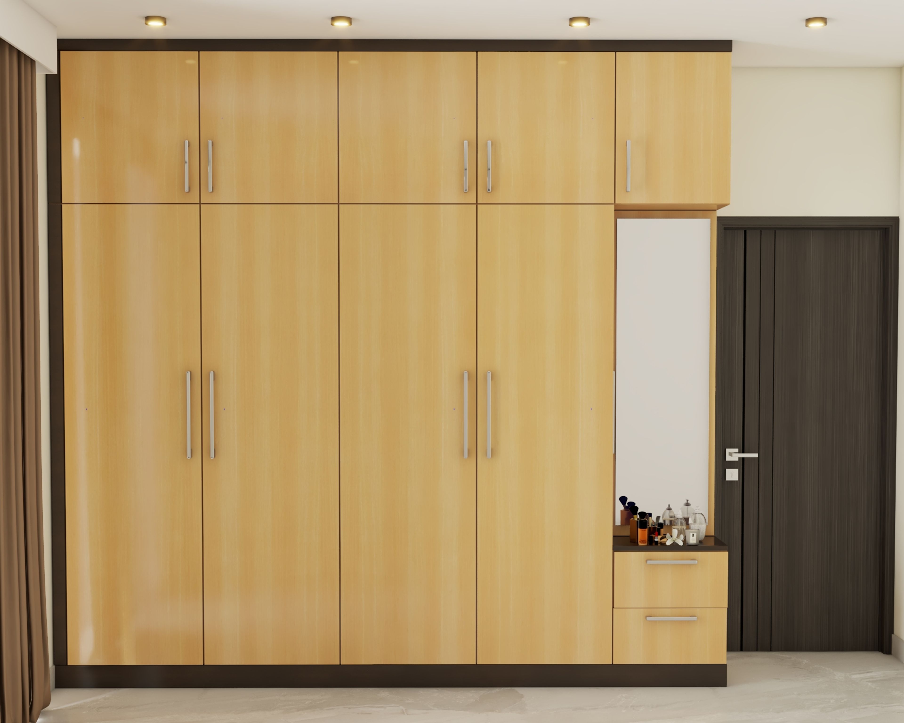 Modern Swing Wardrobe Design With A Wooden Texture