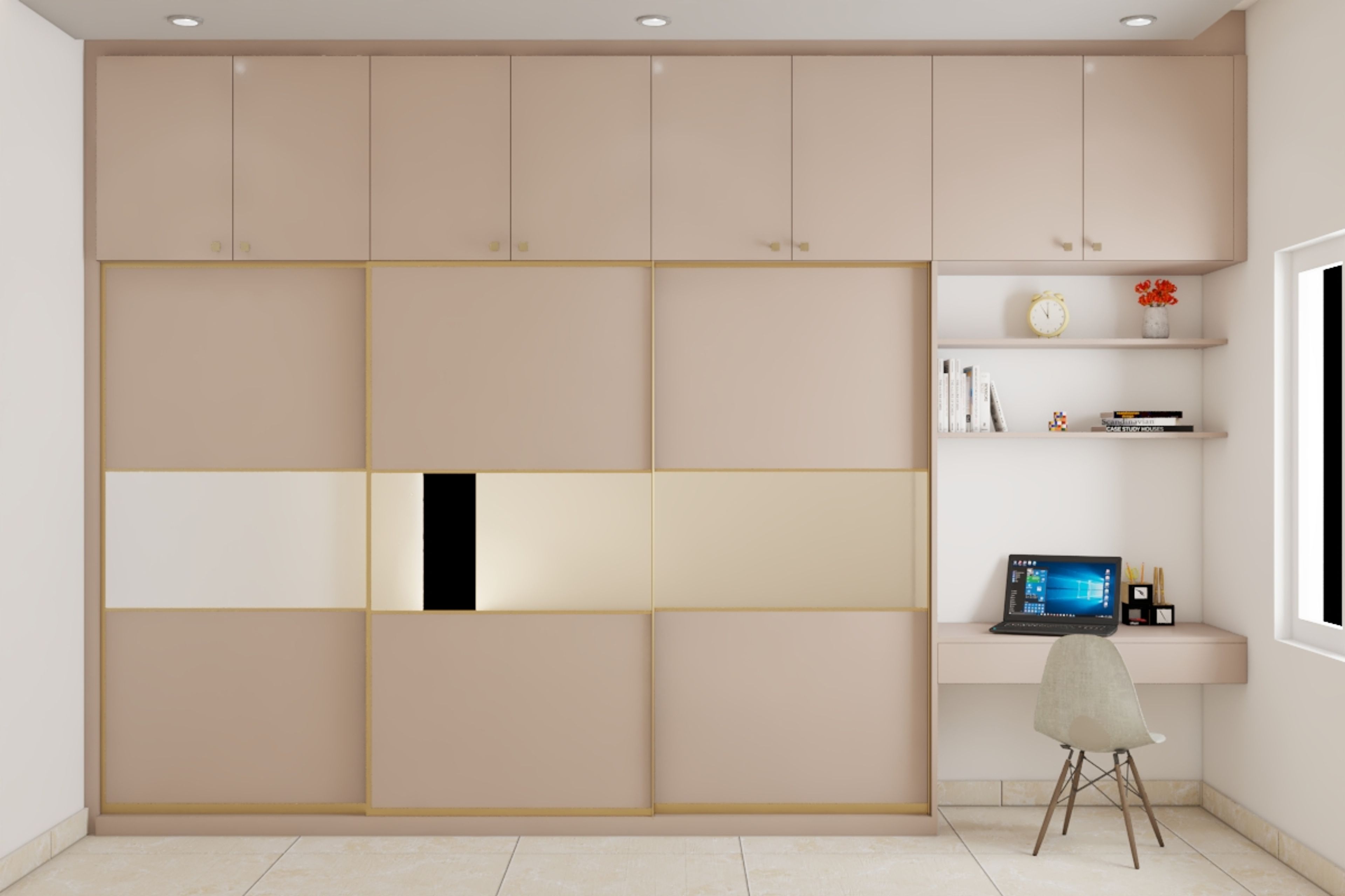 Contemporary 3-Shutter Wardrobe Design With Mirror