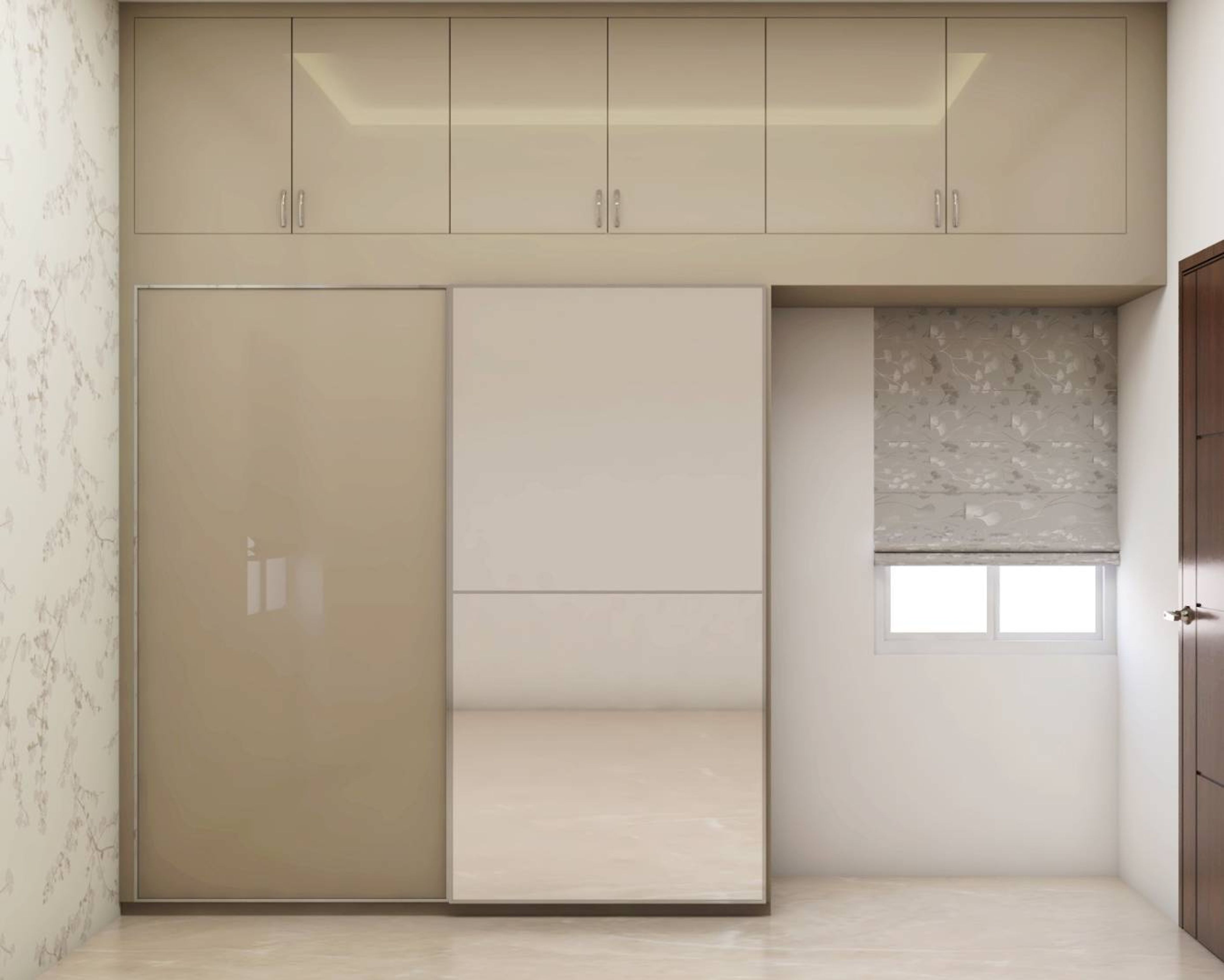 Modern Beige Wardrobe Design With Mirror