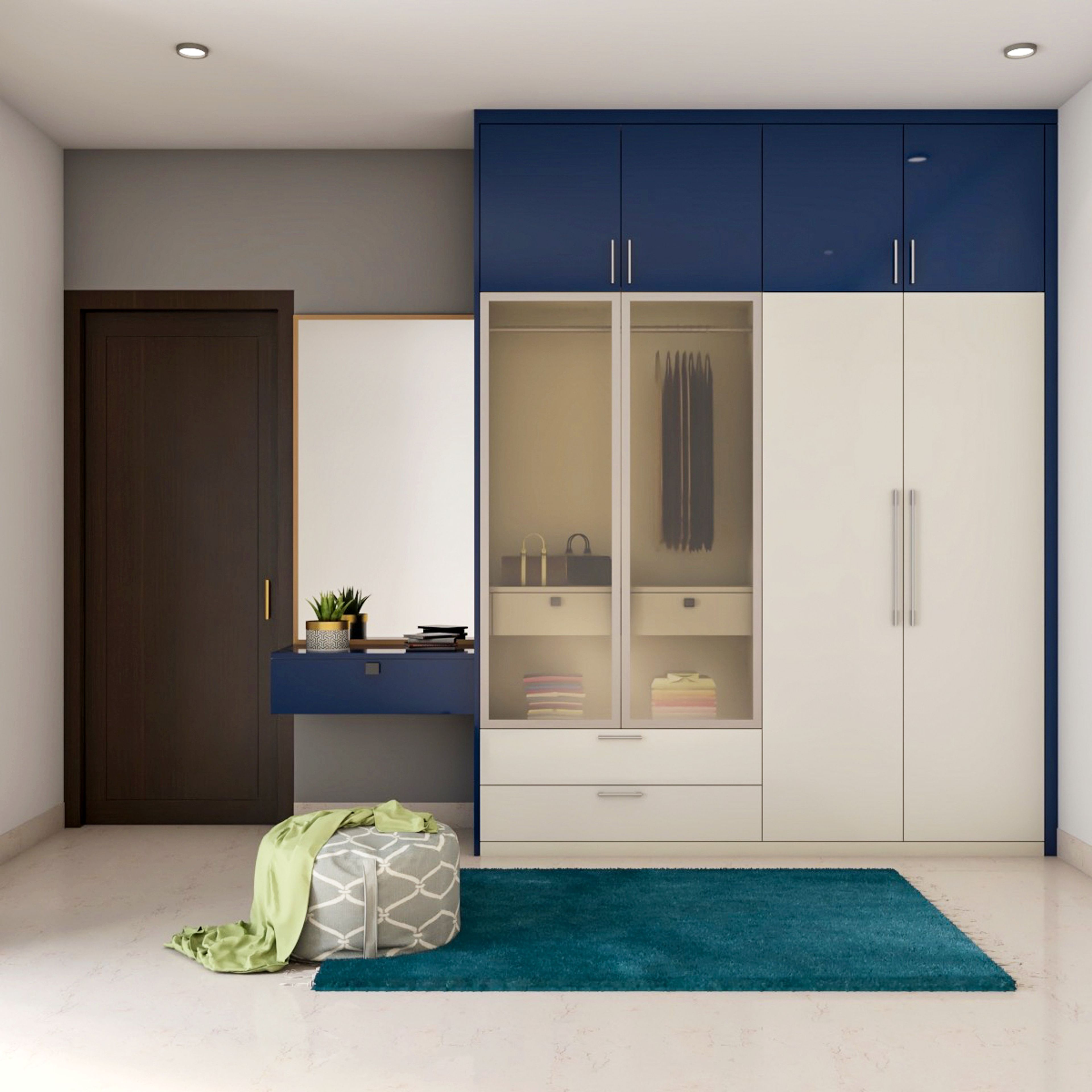 Contemporary 4-Door Wardrobe Design In Blue And White