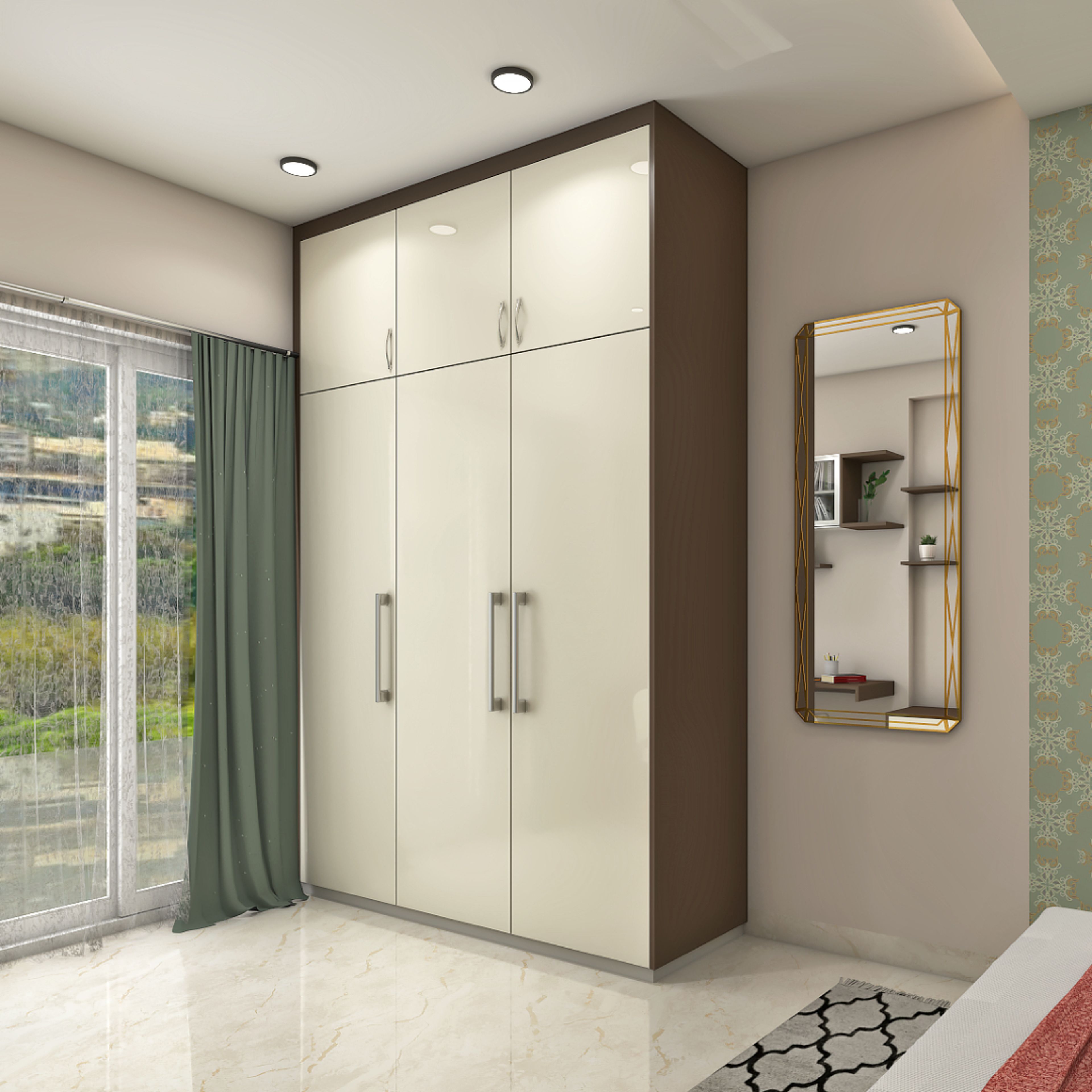 Modern 3-Door Wardrobe Design With A Mirror