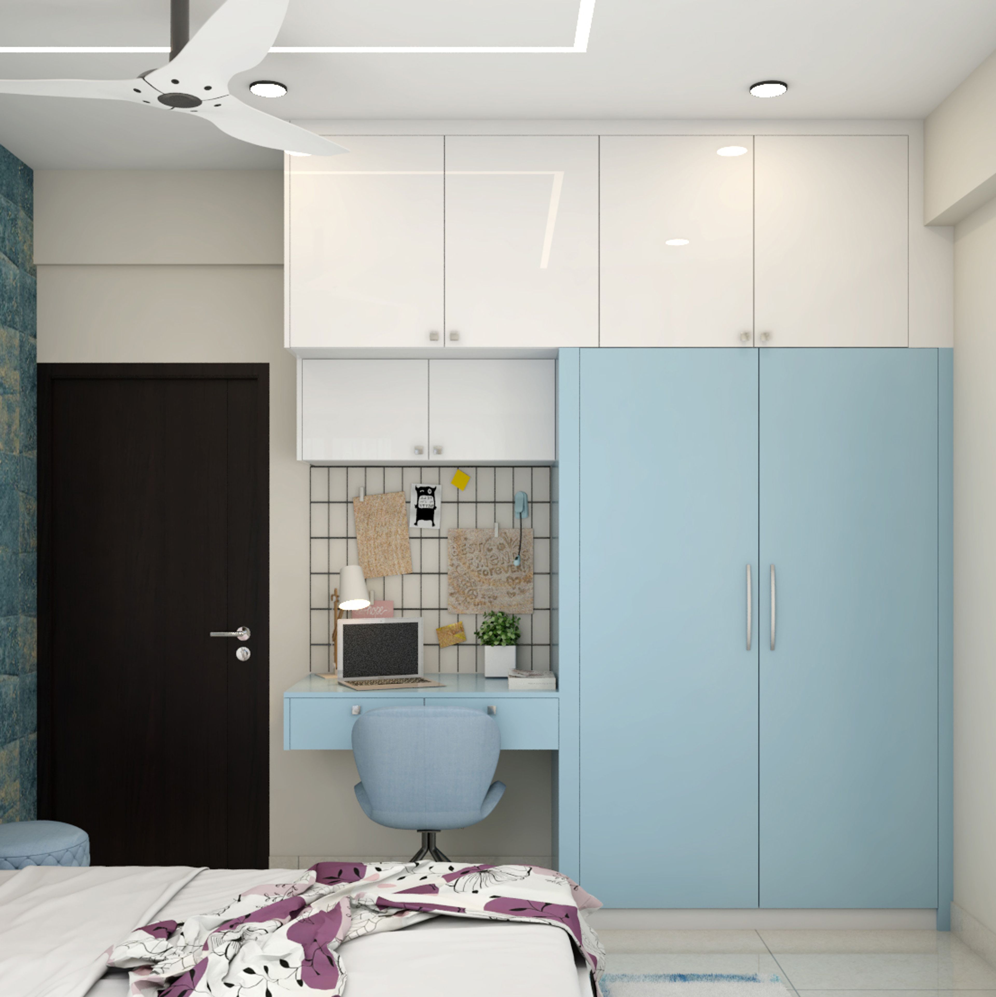 Modern 2-Door Wardrobe Design With An Integrated Study Unit