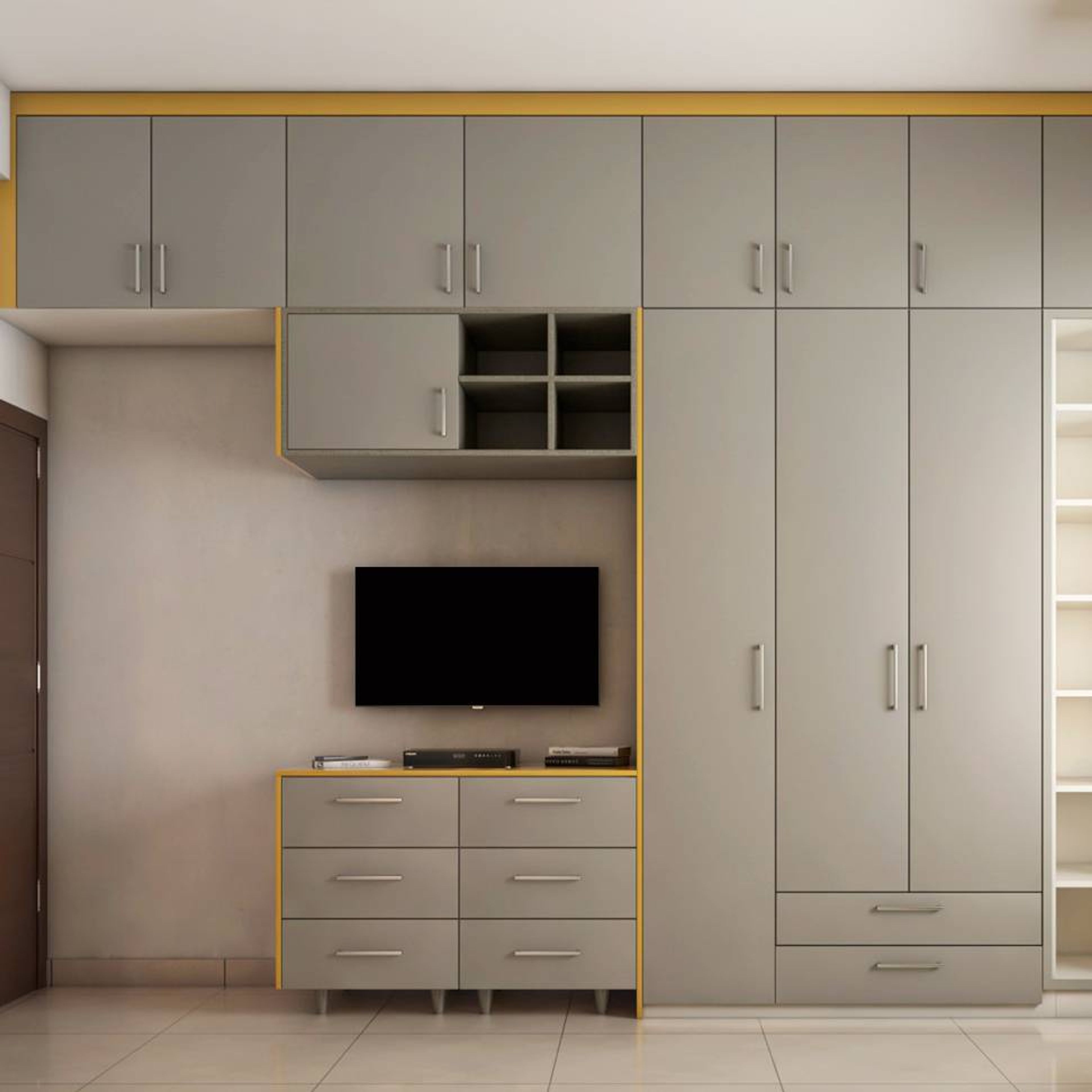 Modern Wardrobe Design With Drawers And Overhead Lofts