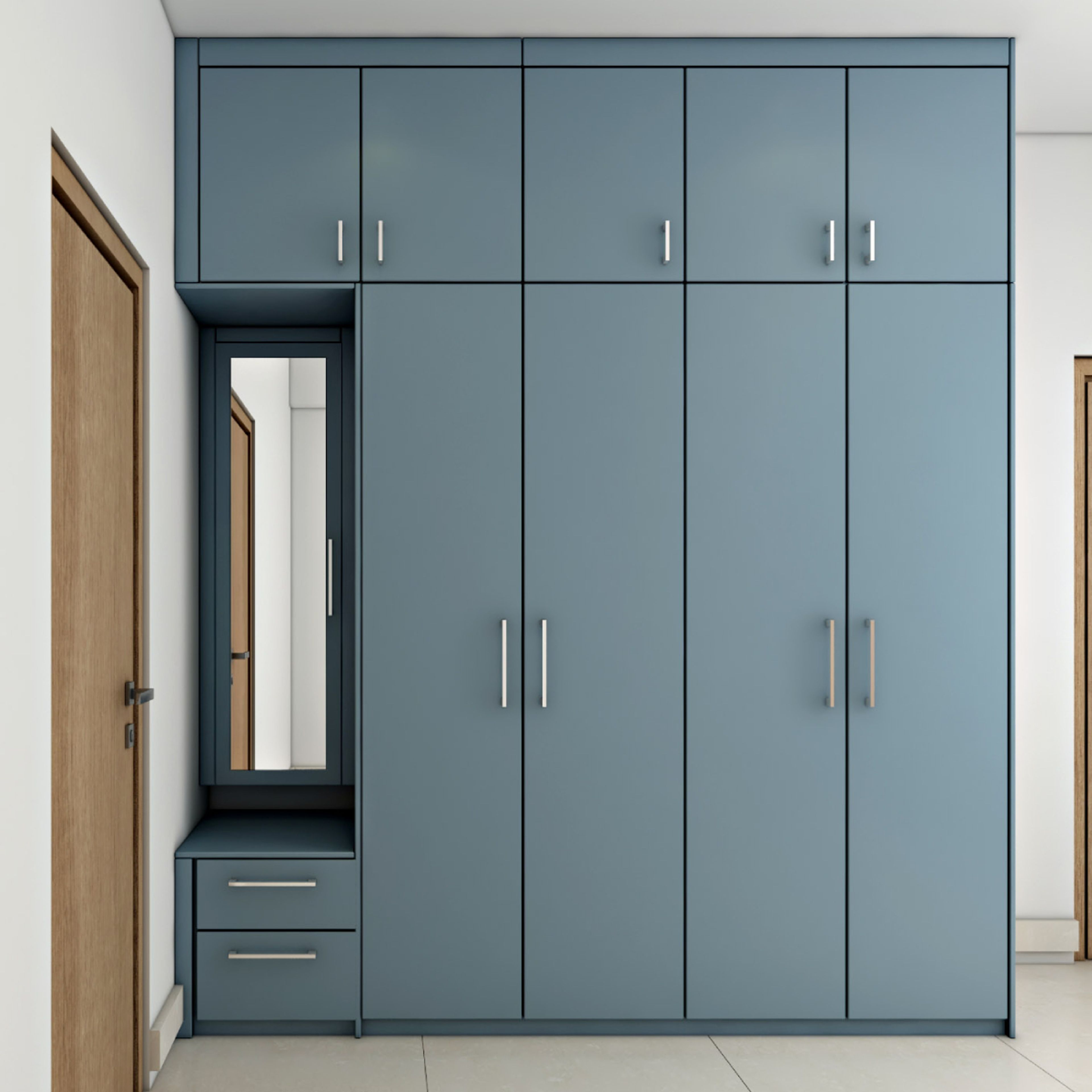 Blue 4-Door Wardrobe With Loft Storage - Livspace