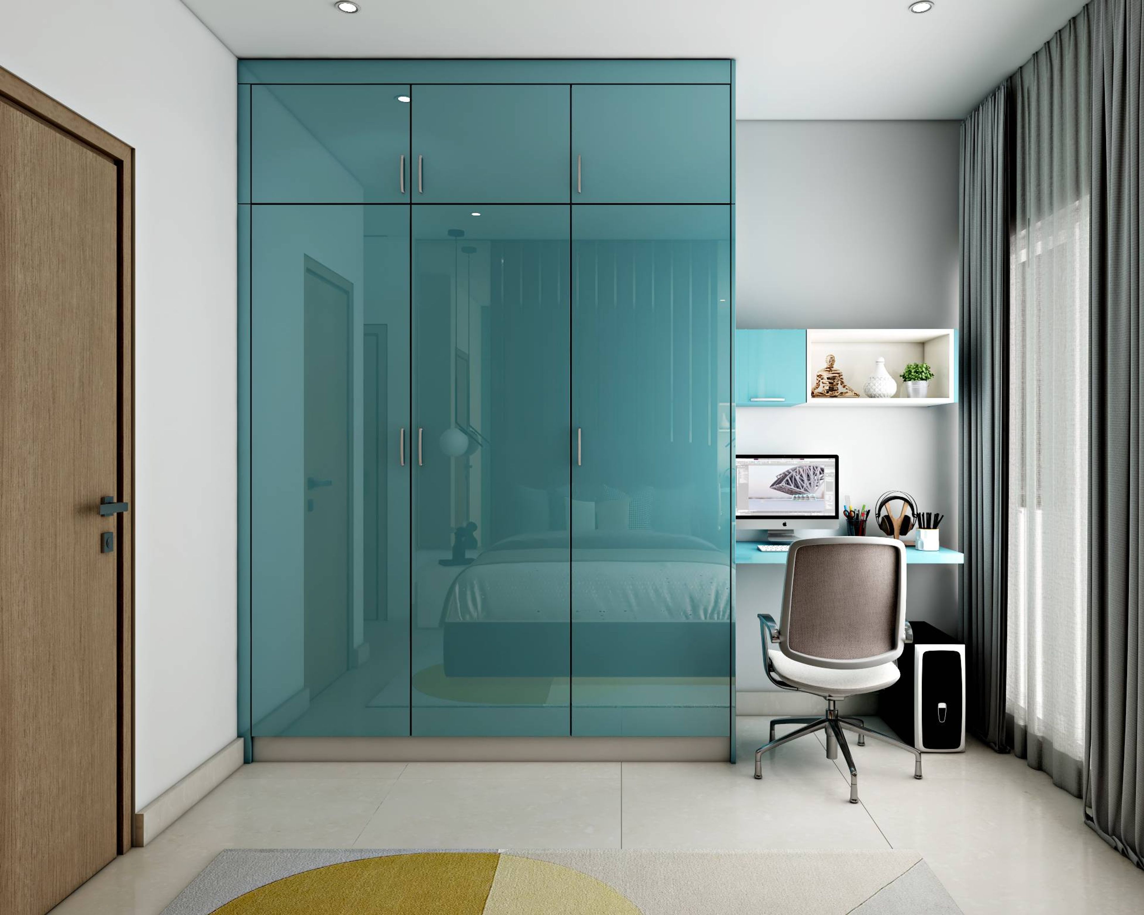 Modern Swing Wardrobe Design with Mint Turquoise High Gloss Finish