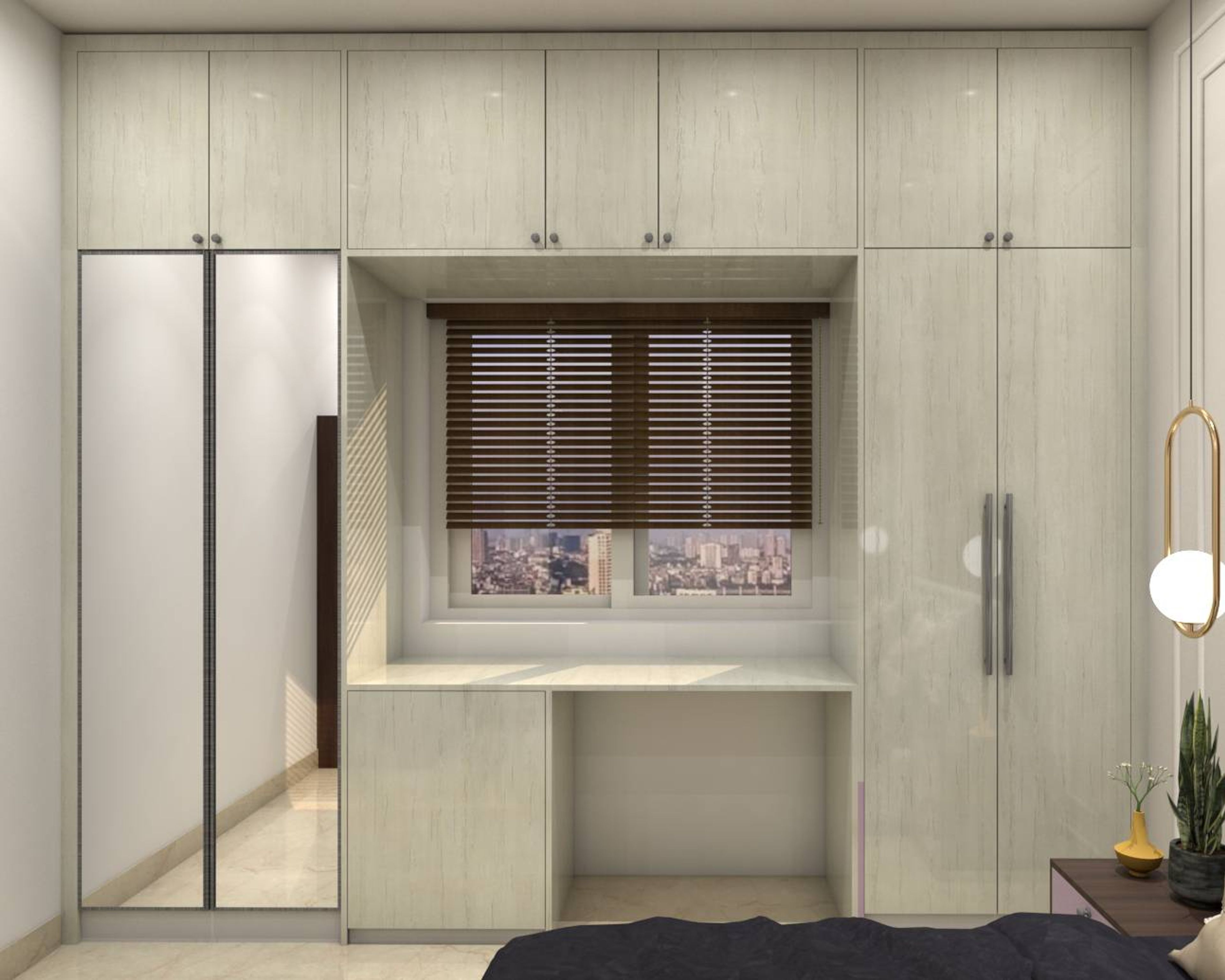 Modern 4-Door Swing Wooden Wardrobe Design