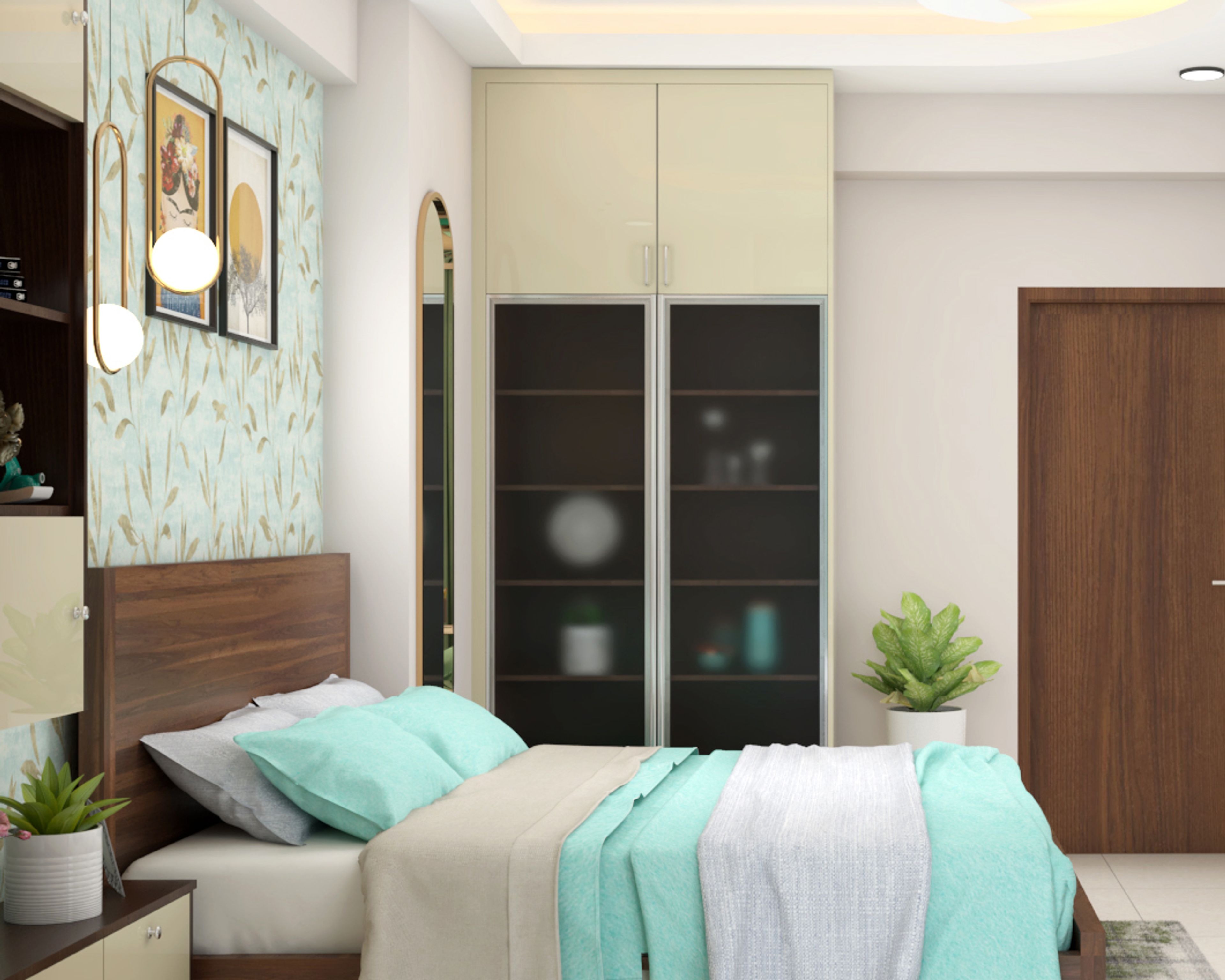 Contemporary Cream-Coloured Swing Wardrobe Design For Bedrooms
