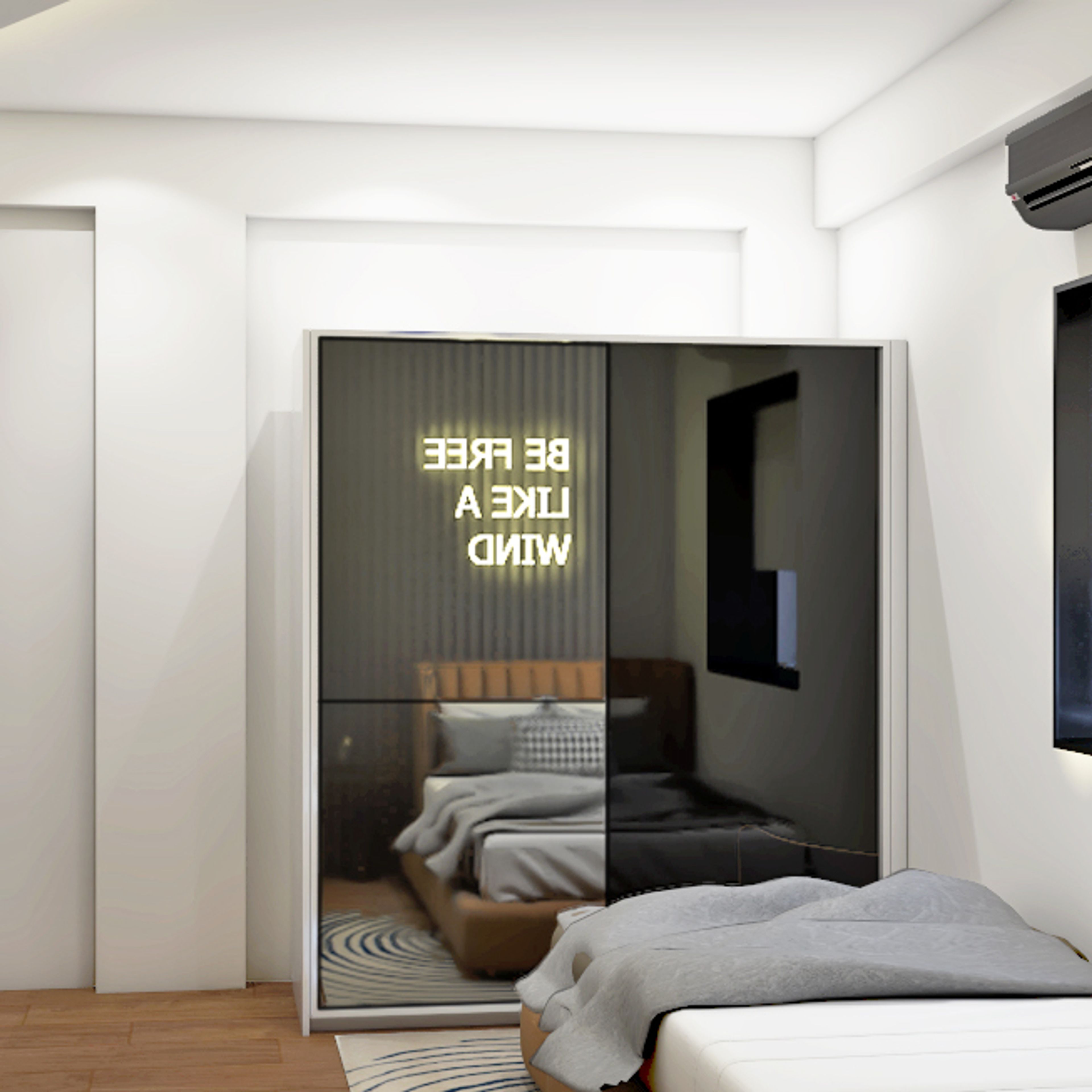 Glossy White Sliding Wardrobe Design - Livspace