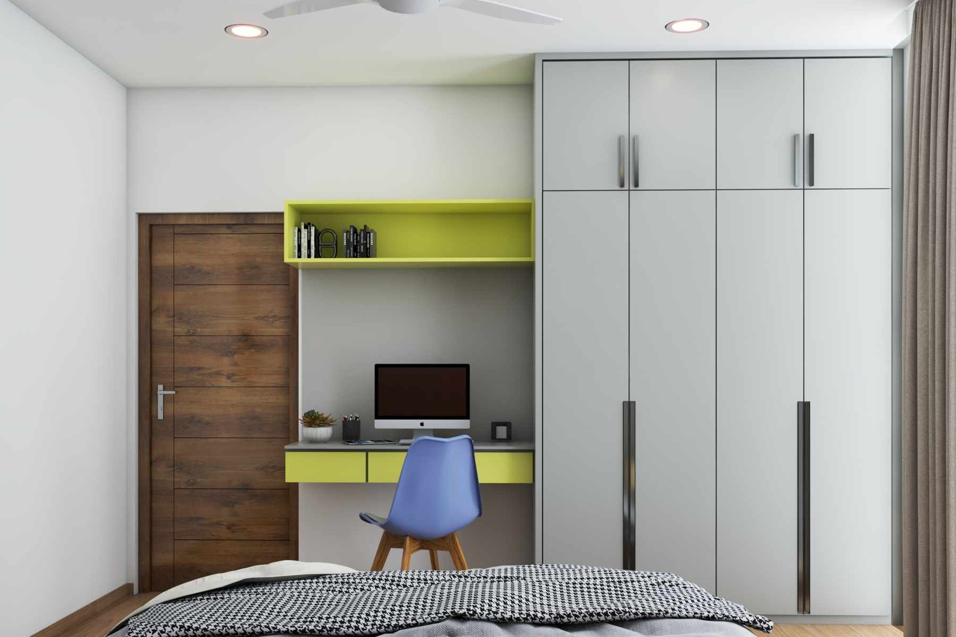 Grey Swing Wardrobe Design With Loft Storage - Livspace