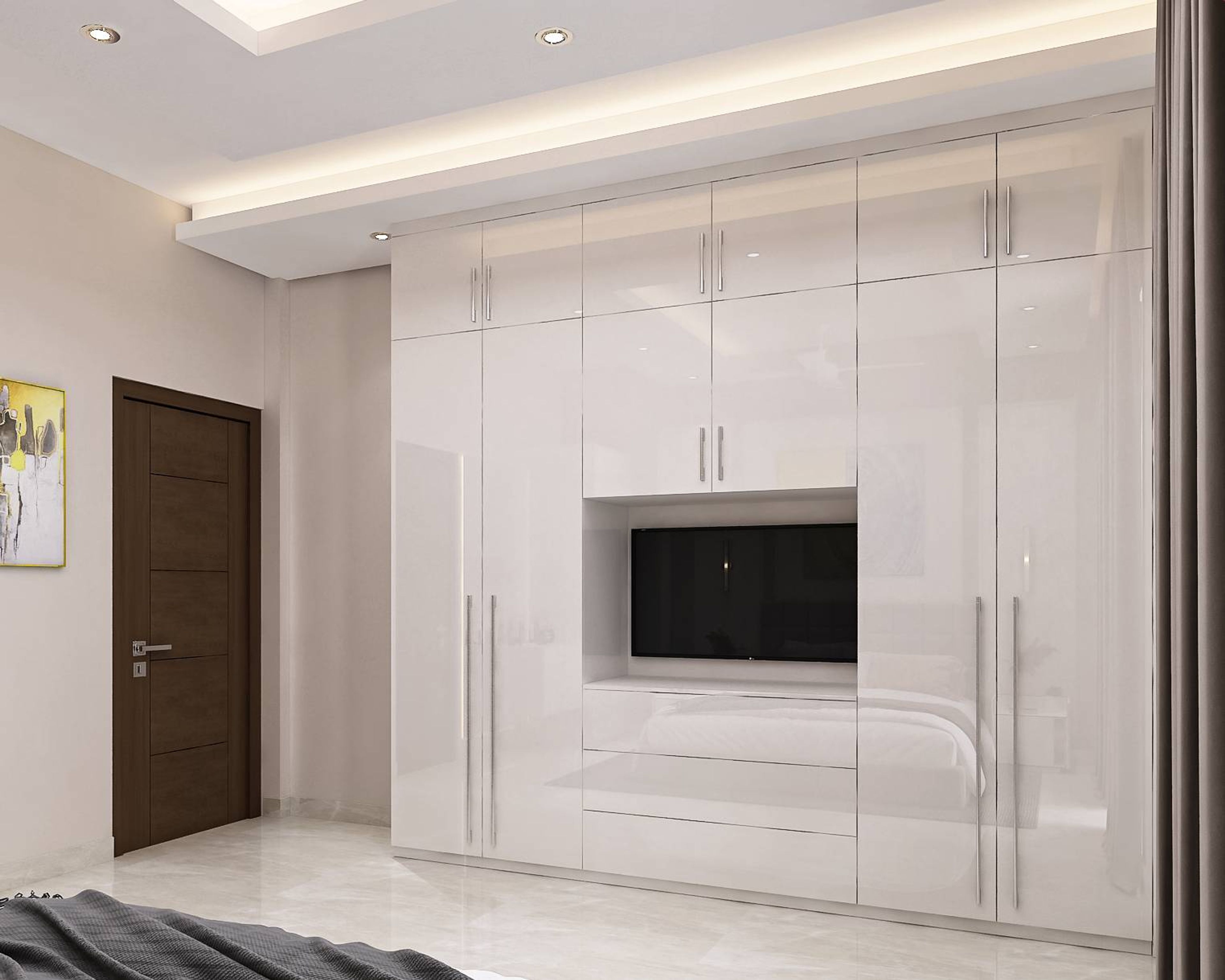 Modern White Wardrobe Design With Hinged Doors