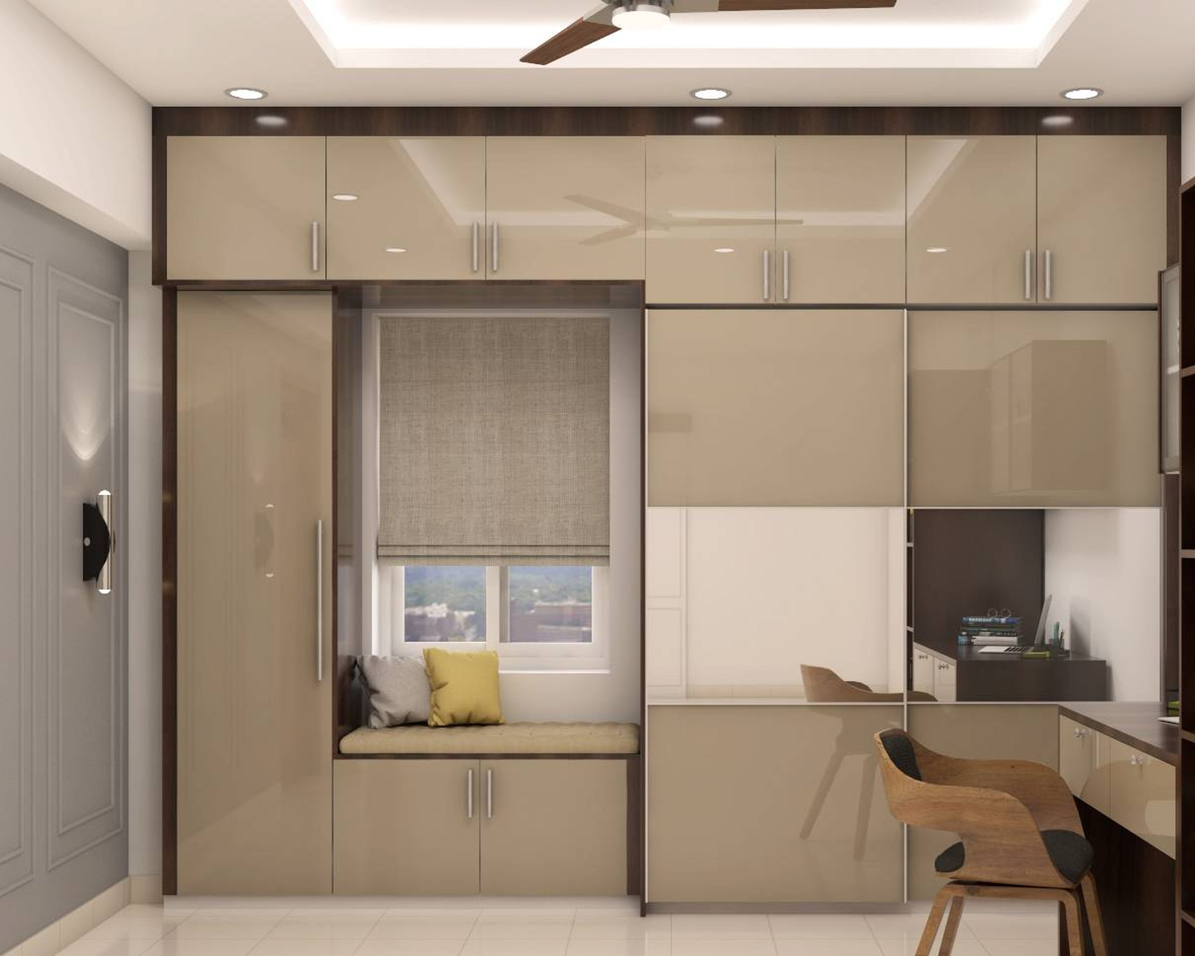 Sandy Brown Sliding Door Wardrobe - Livspace