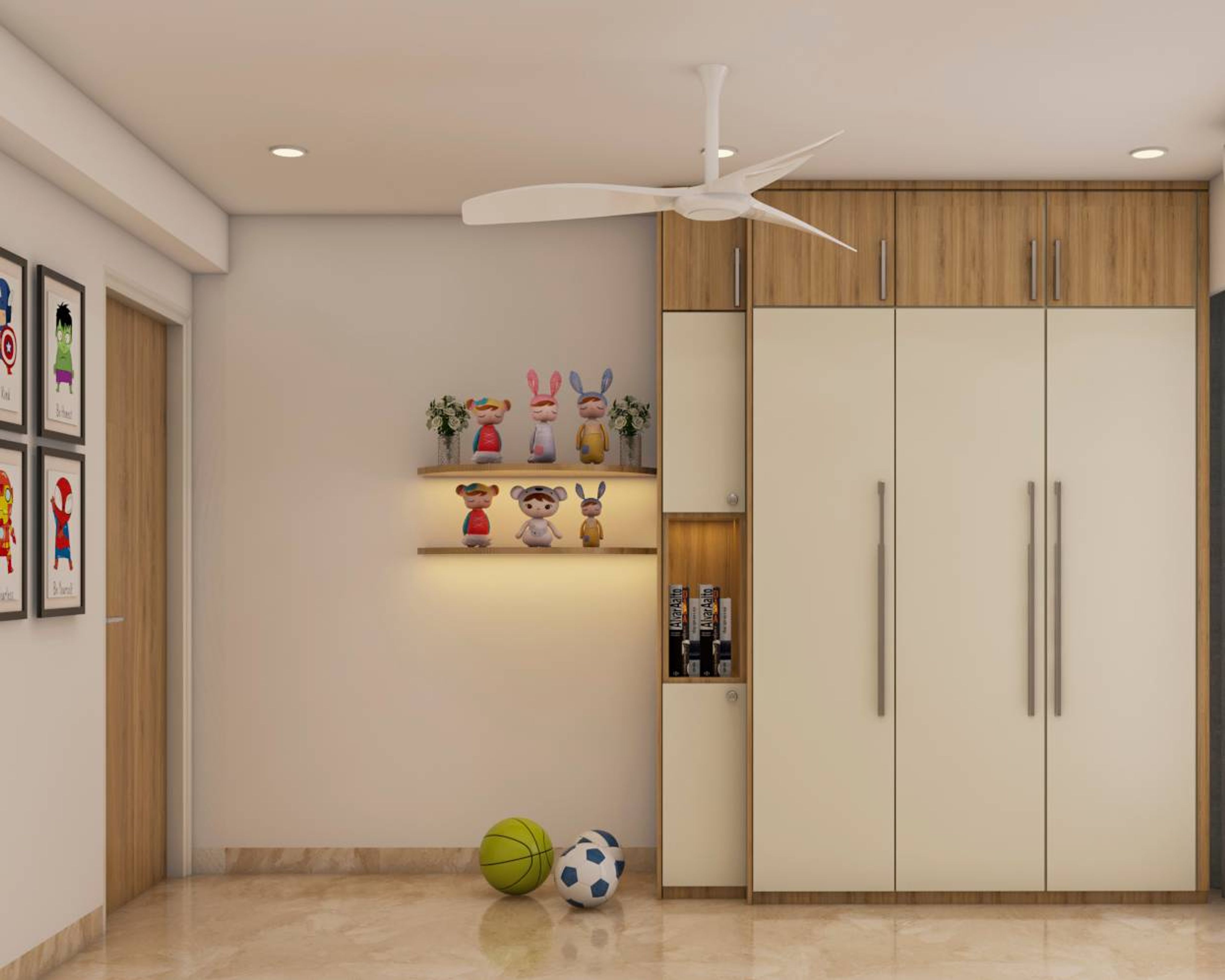 Creamy White Contemporary Wardrobe Design With Metallic Handles