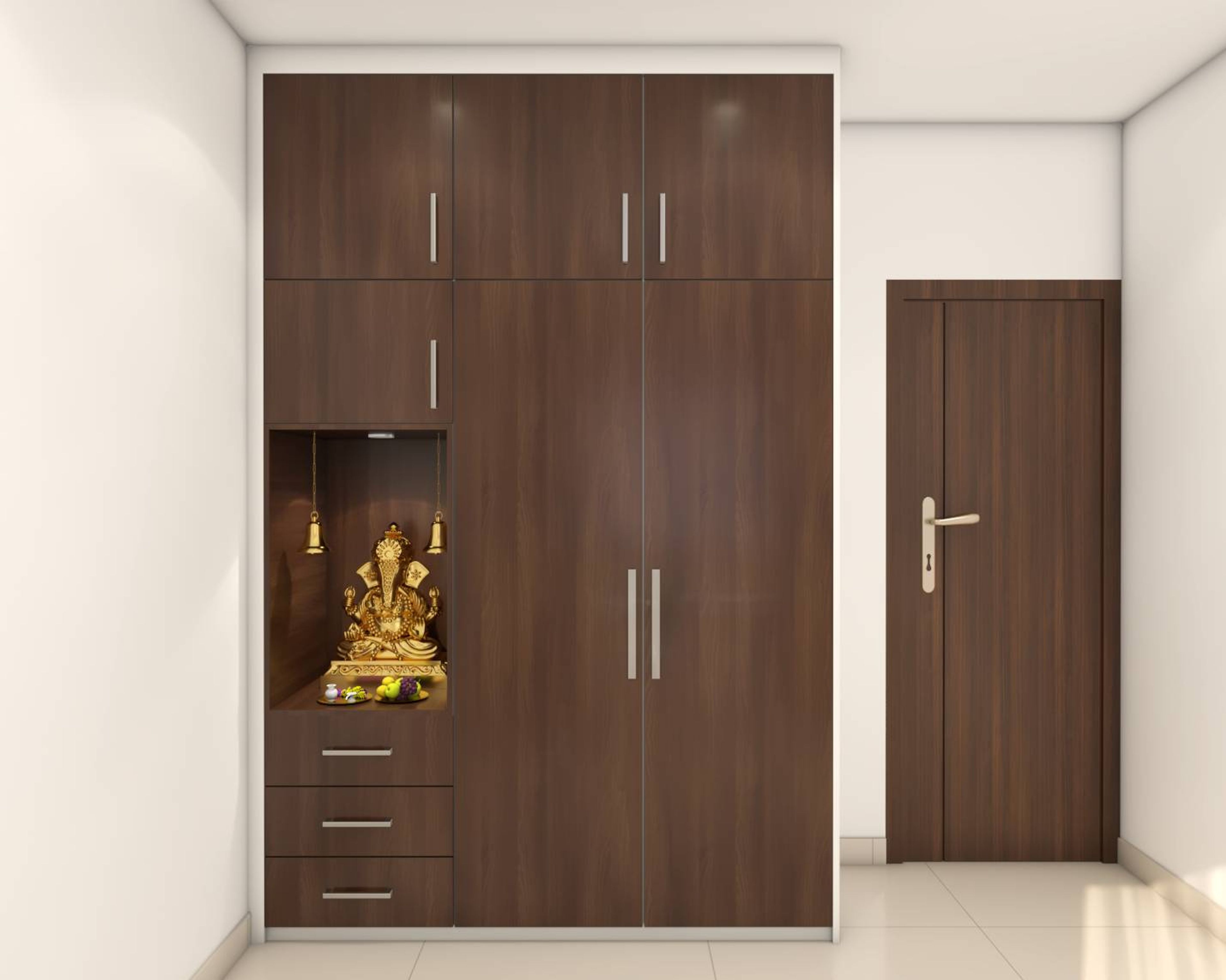 Modern Swing Wardrobe Design With A Pooja Unit