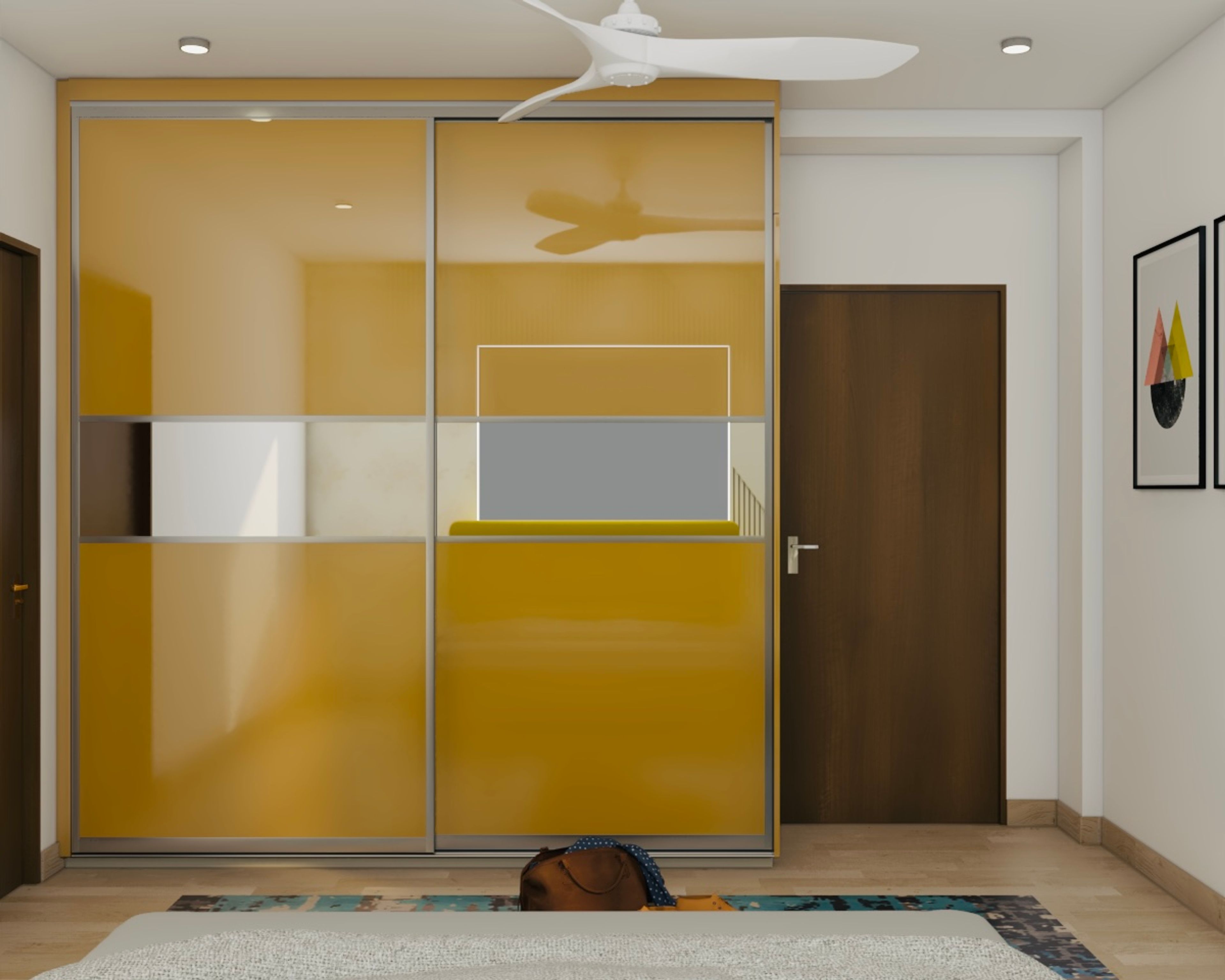 Modern Glossy Sliding Door Wardrobe Design In Yellow