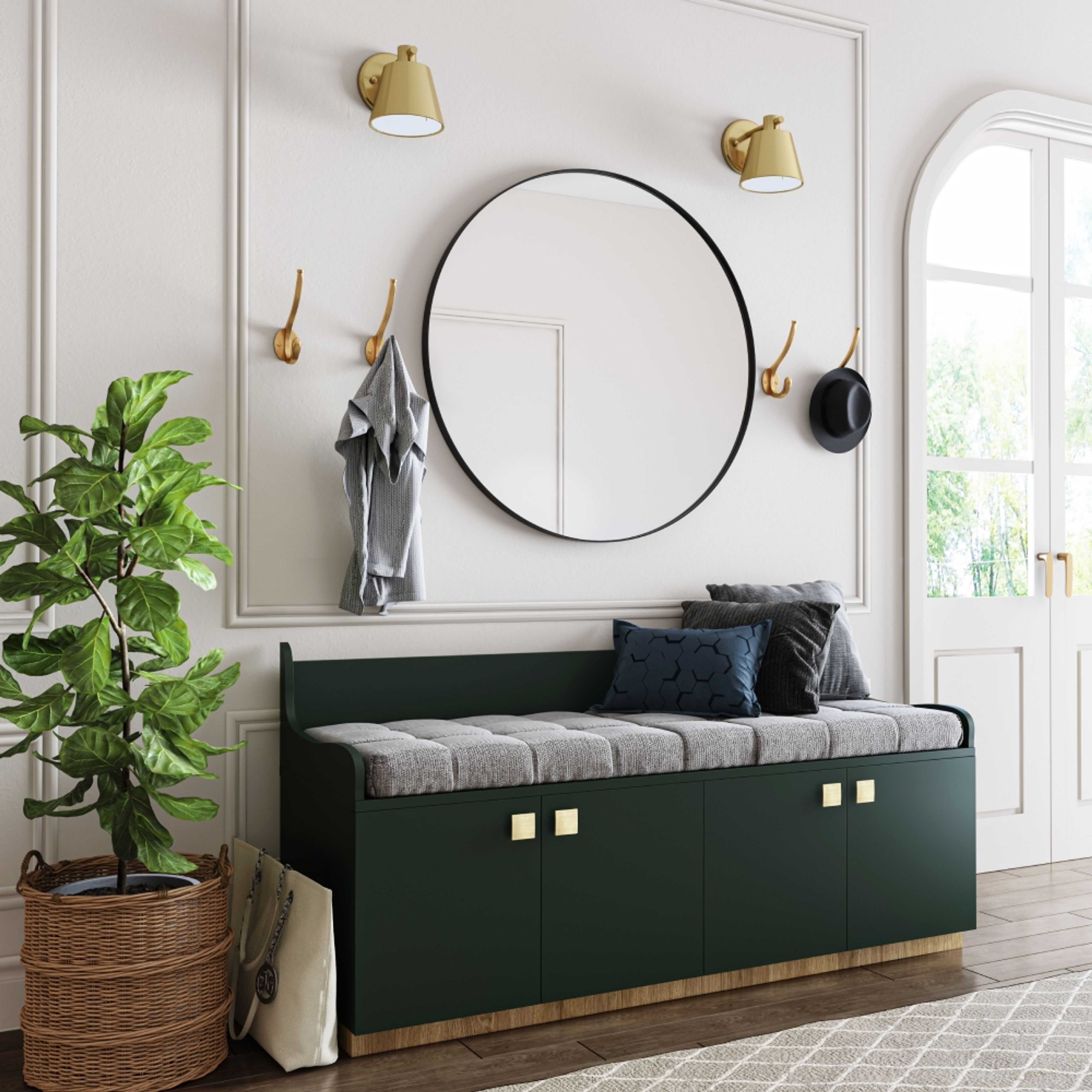 9x9 Ft Dark Green Foyer Design With Closed Storage - Livspace