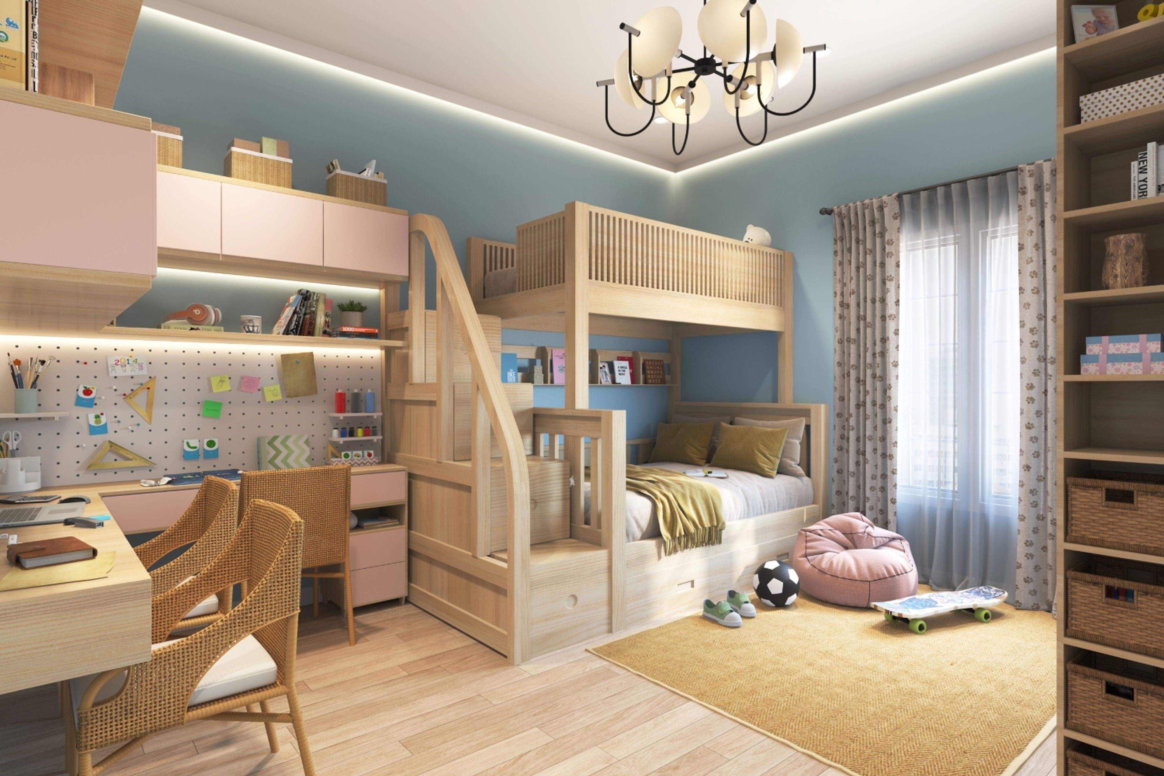 Transitional Blue Wall Paint Design For Kids Bedrooms - Livspace