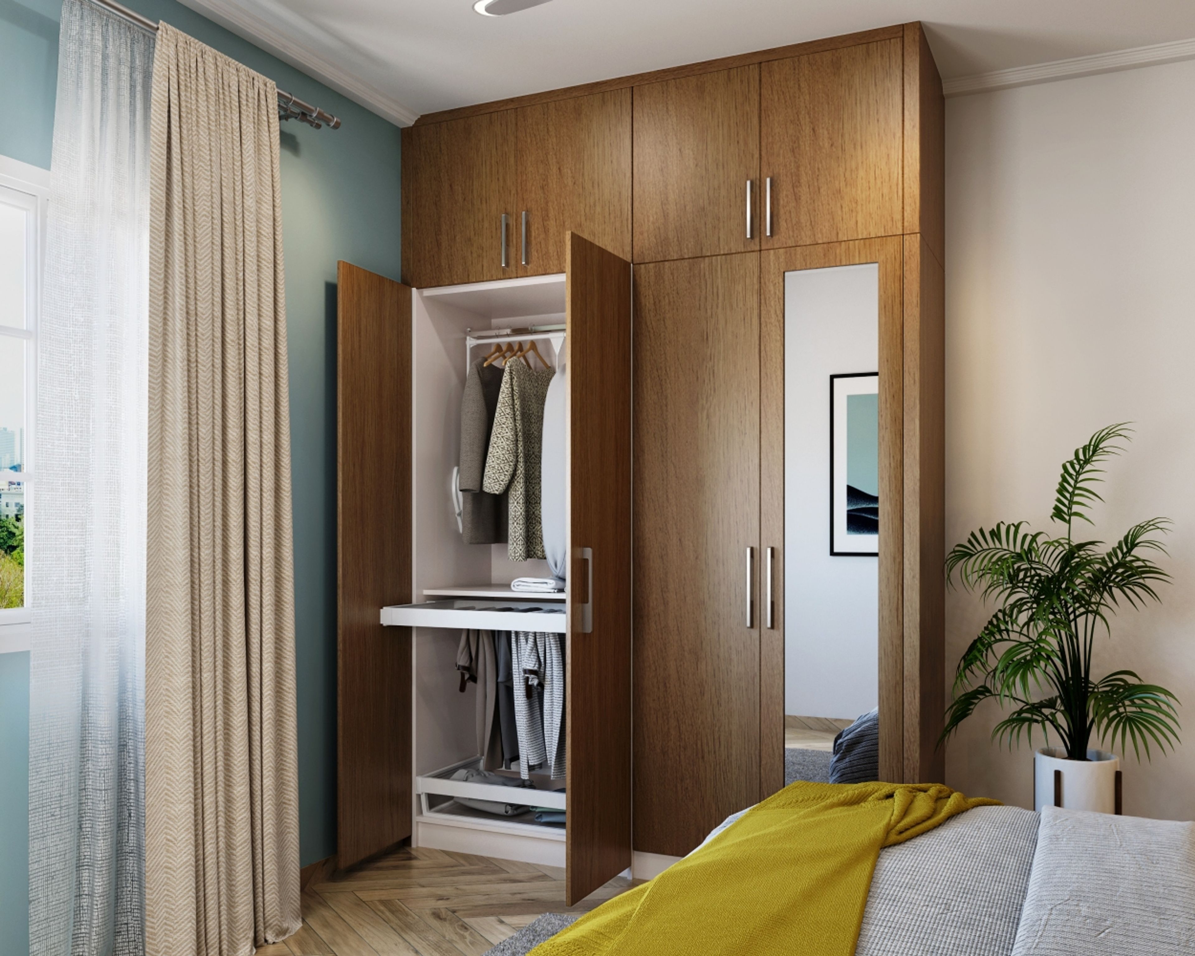 Modern Persian Walnut 4-Door Swing Wardrobe Design