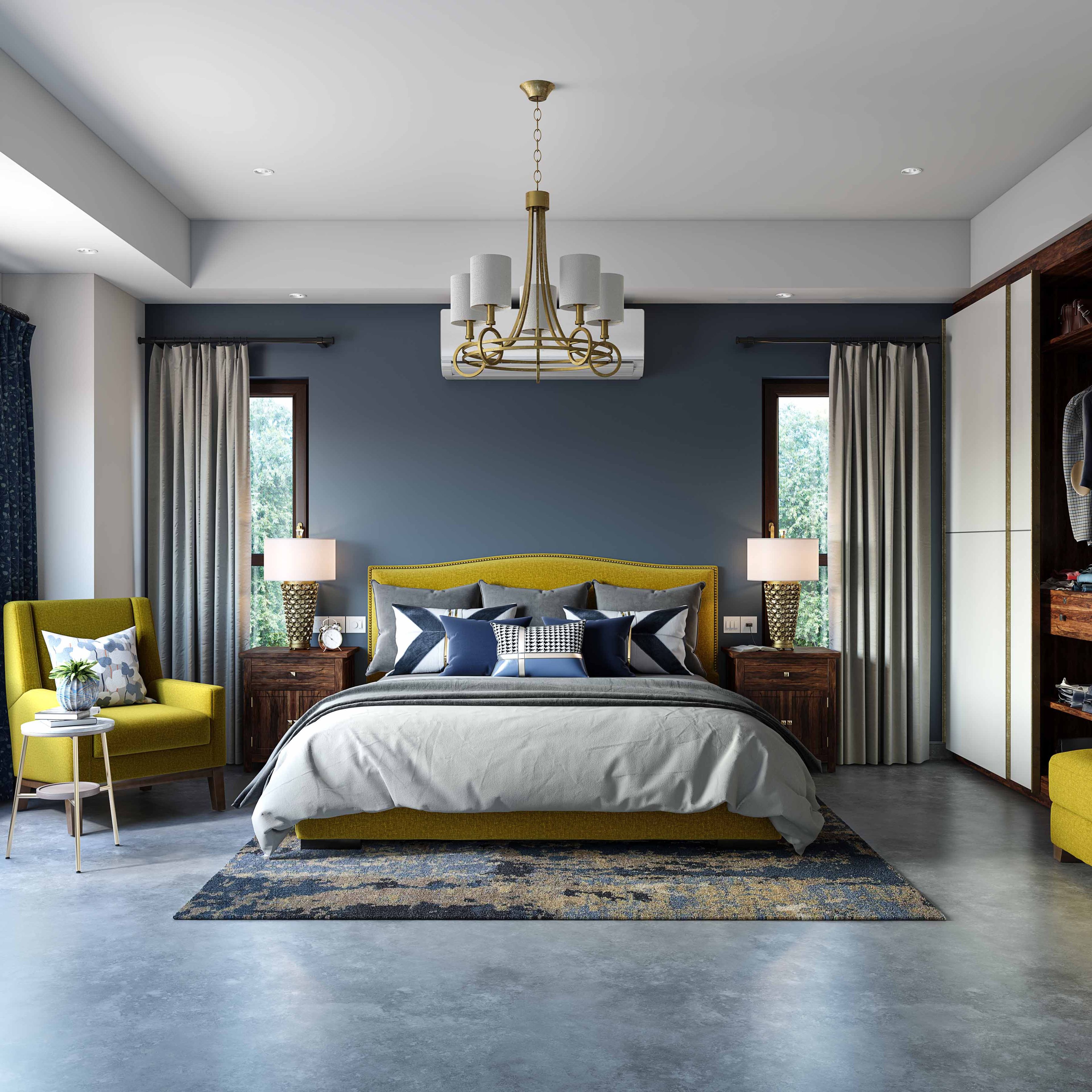 Modern Blue Concrete Rectangular Flooring Design