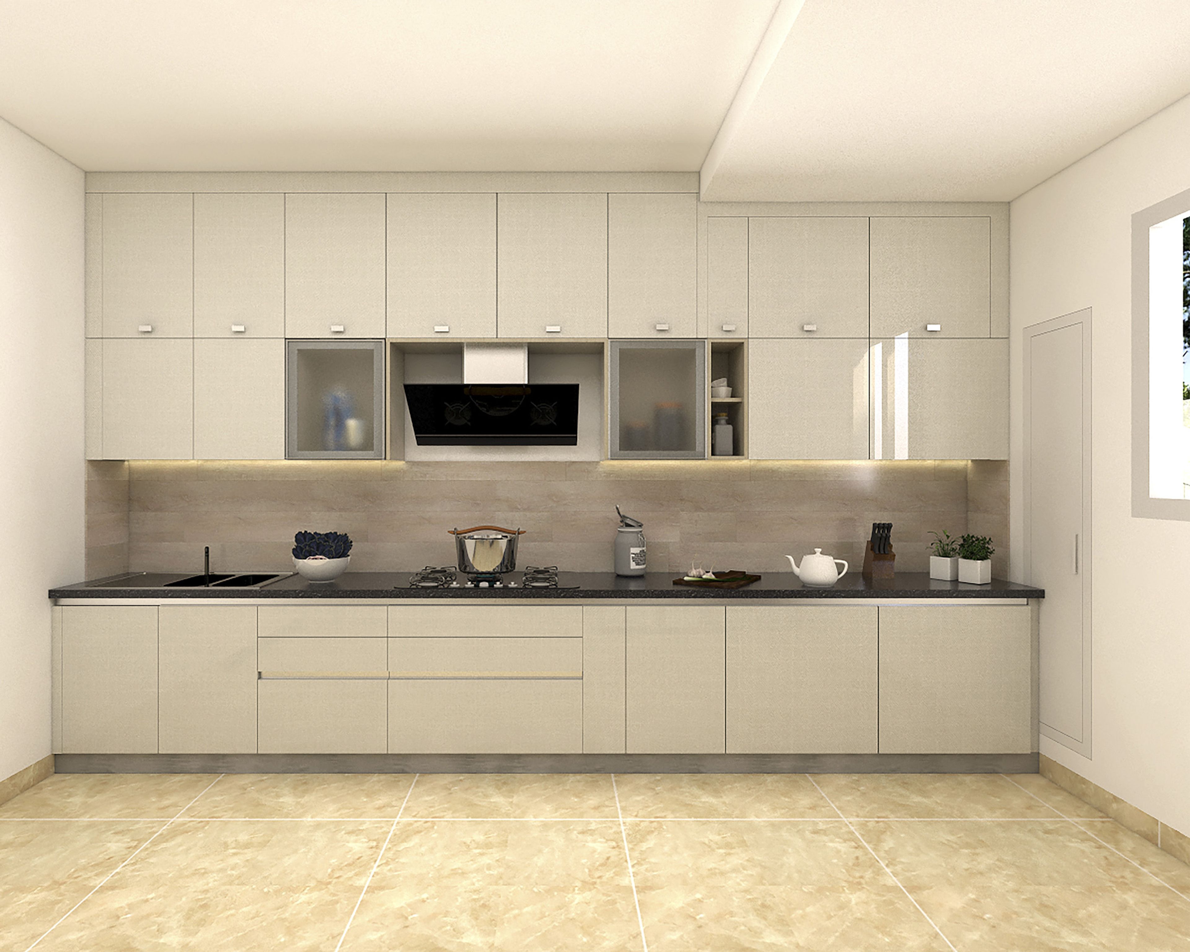 Contemporary Rectangular Natural Stone Cream-Toned Flooring Design