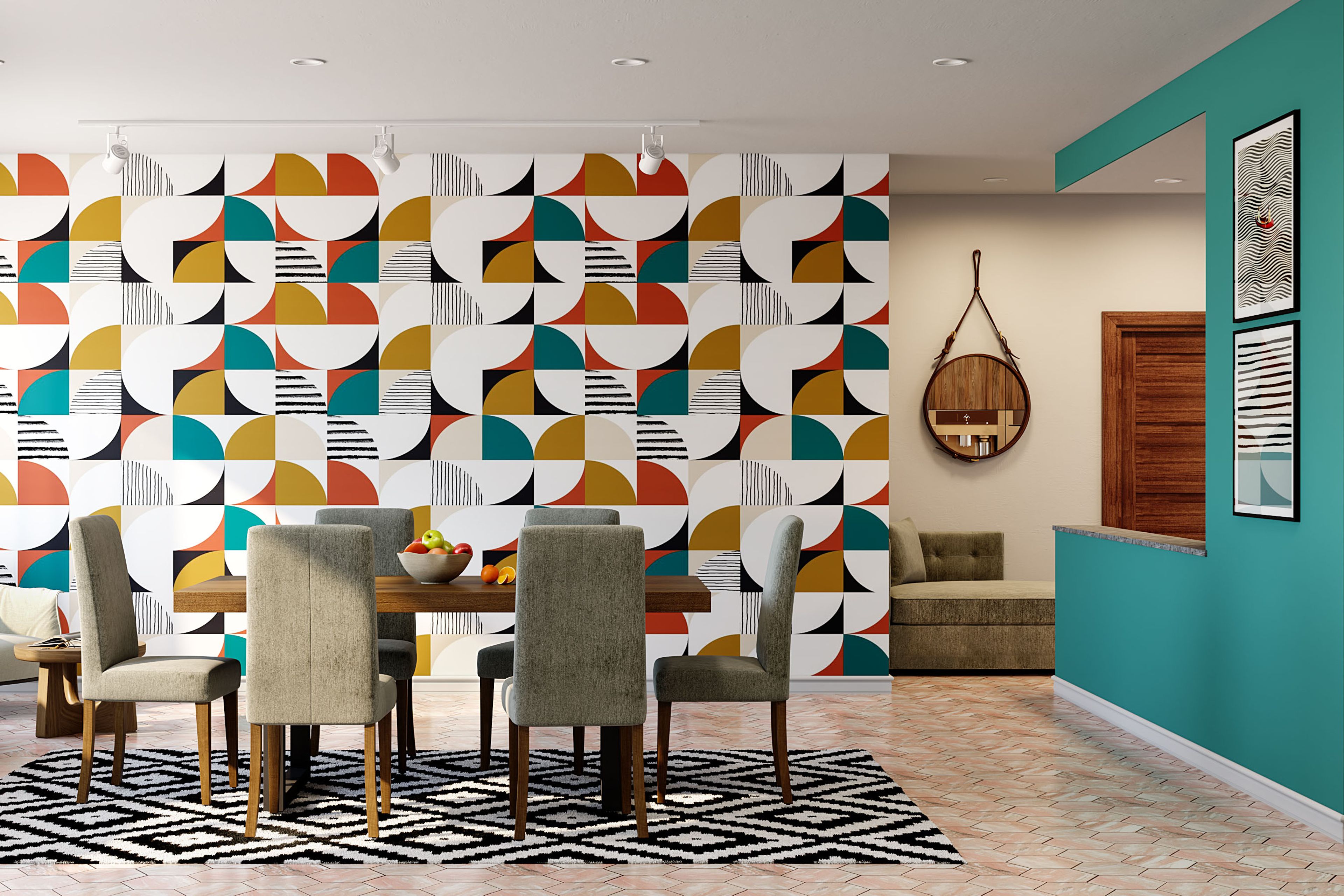 Contemporary Hexagonal Beige And Pink Flooring Design