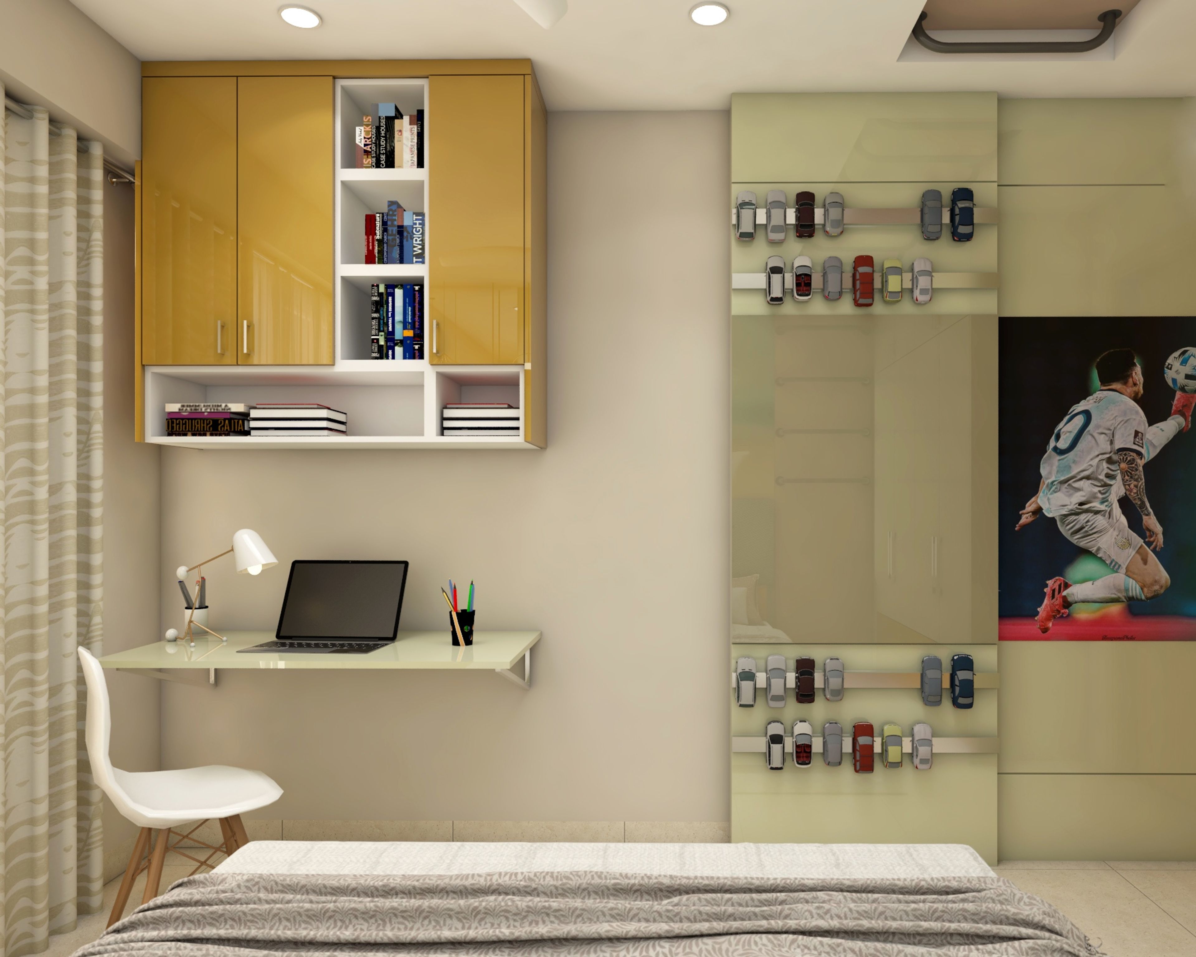 Boys Room Design With Glossy Wall Panel And Car Fixtures - Livspace