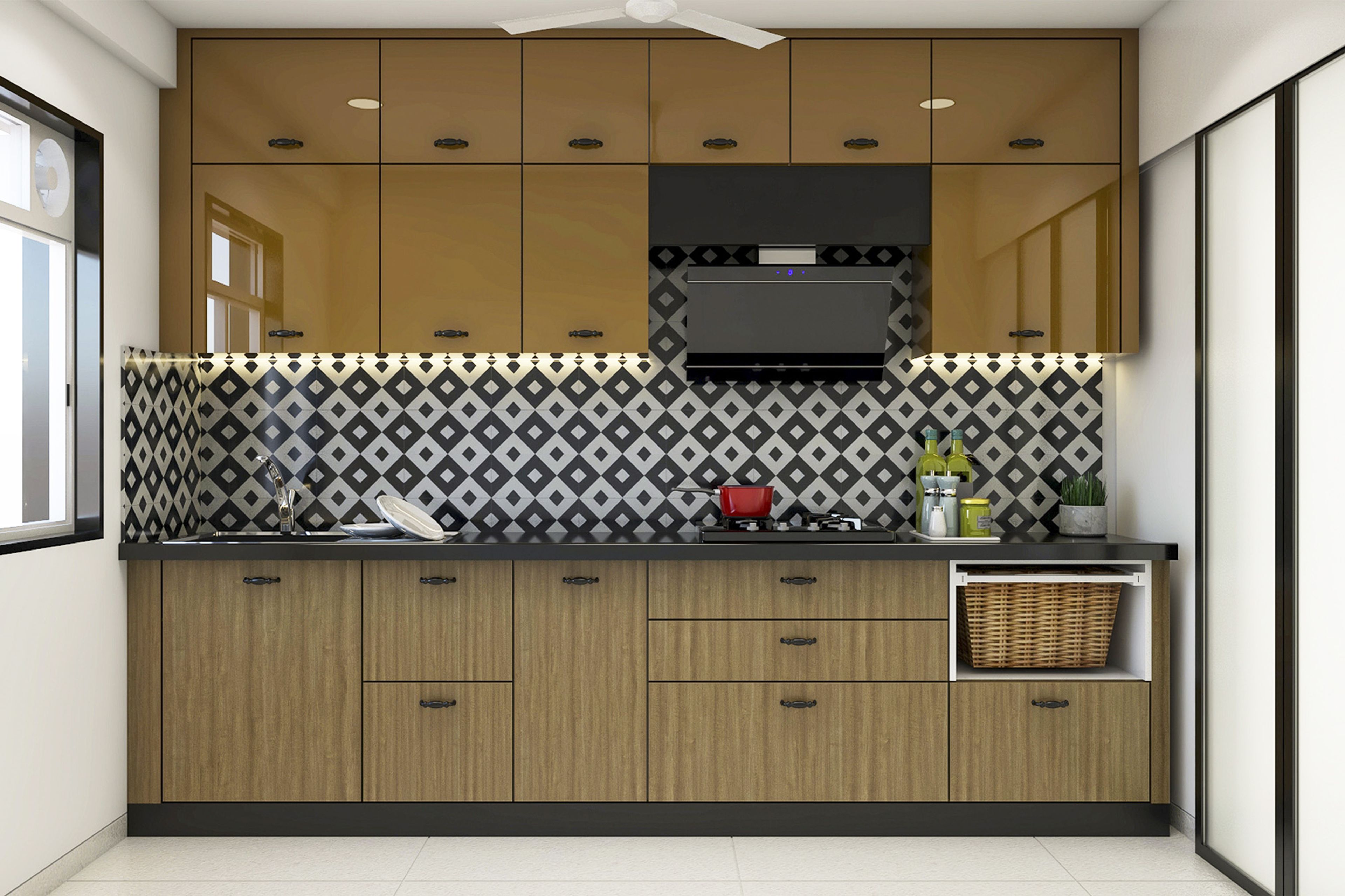 Ceramic Black And White Kitchen Tile Design