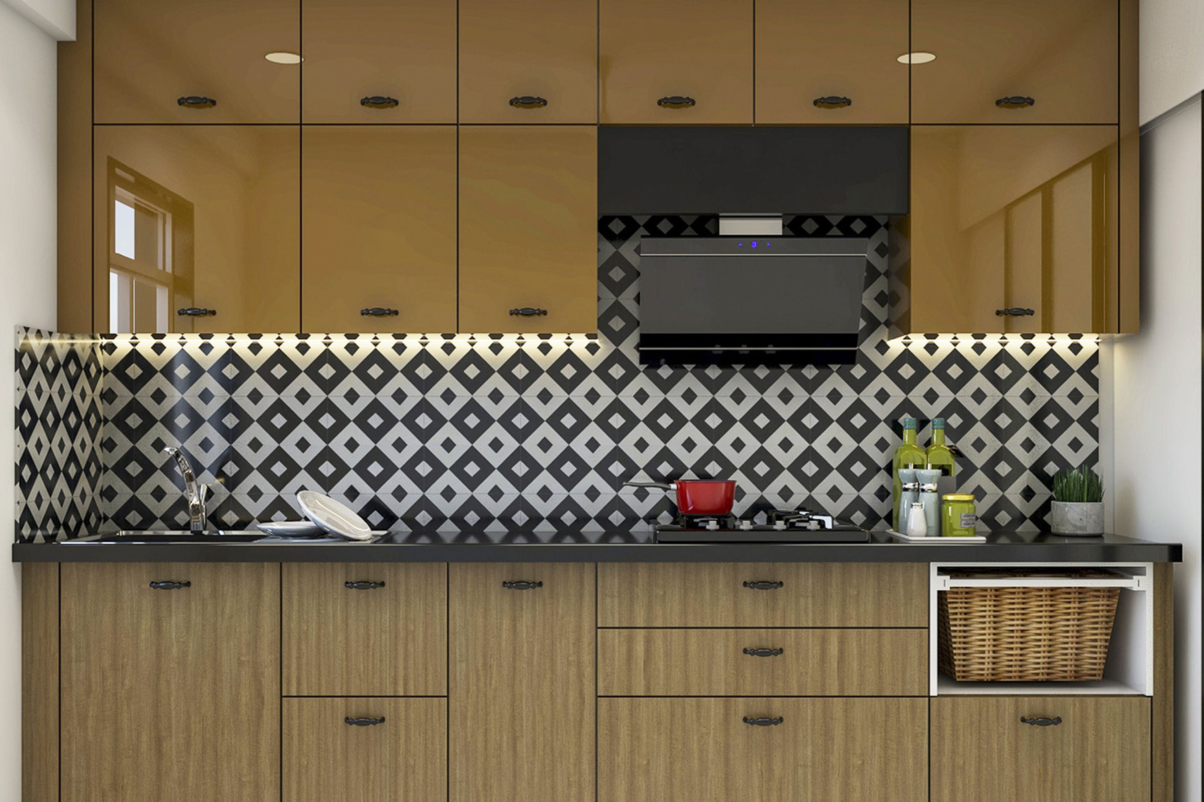 Classic Semi-Glossy Ceramic Black And White Kitchen Tile Design