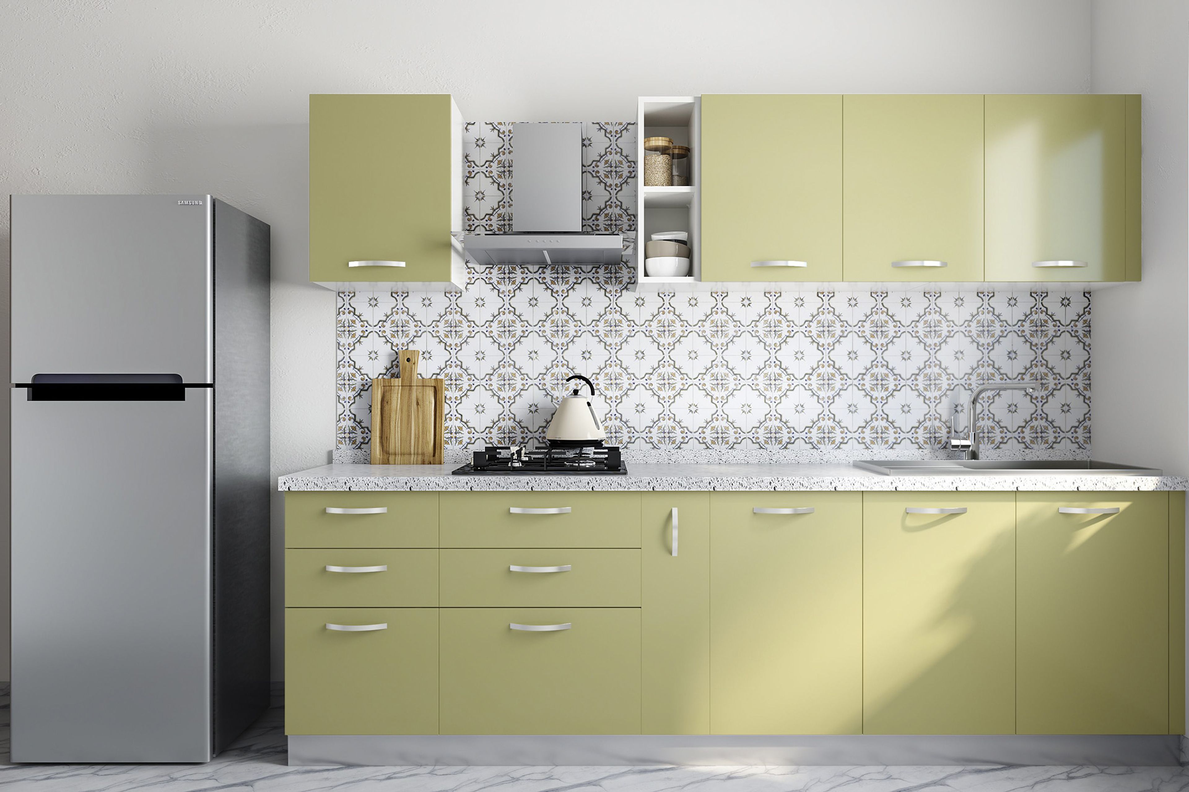 Porcelain Multicoloured Square Kitchen Tile Design - Livspace