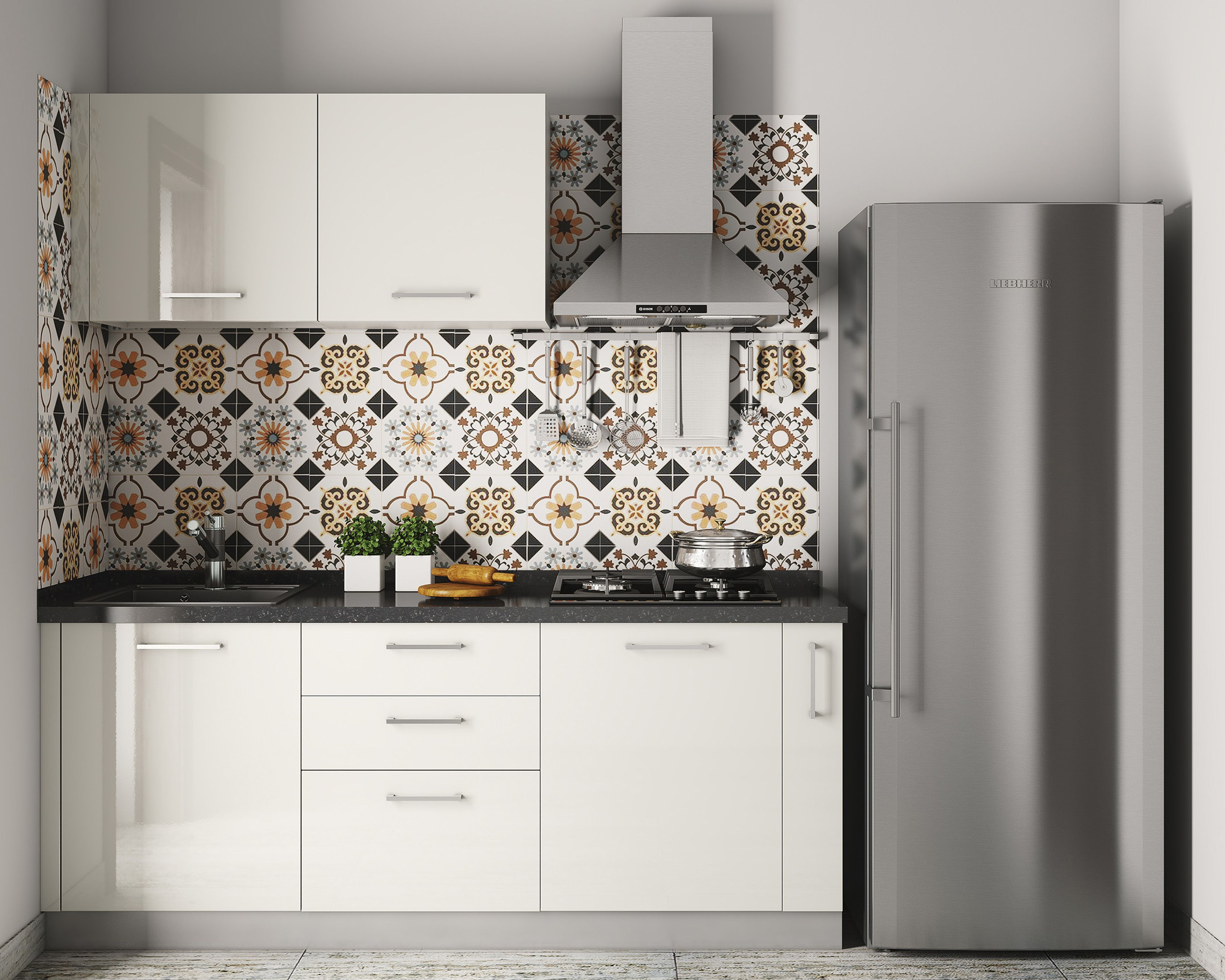 Contemporary Vector-Patterned Square Ceramic Kitchen Tile Design