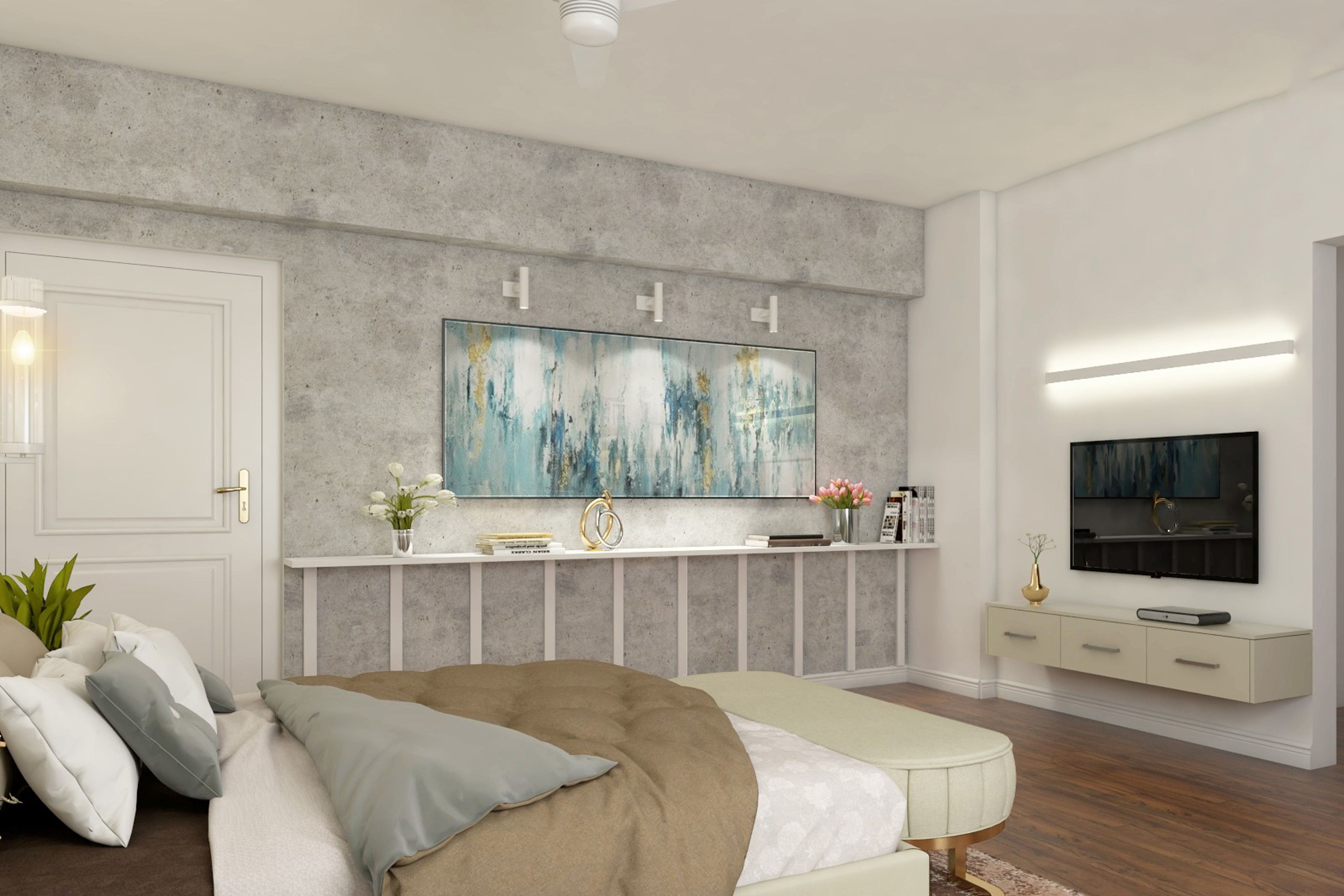 Contemporary Grey And White Concrete Wallpaper Wall Design For Bedrooms