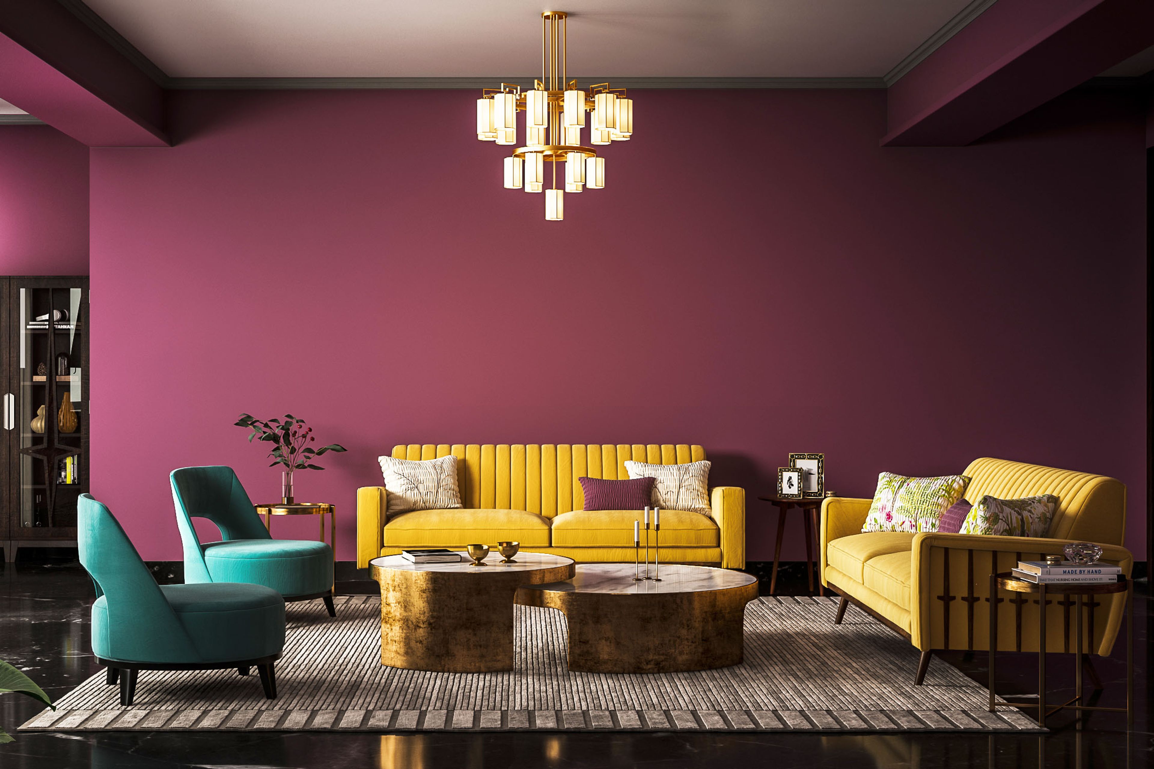 Beaujolais Wine-Toned Living Room Wall Paint Design - Livspace