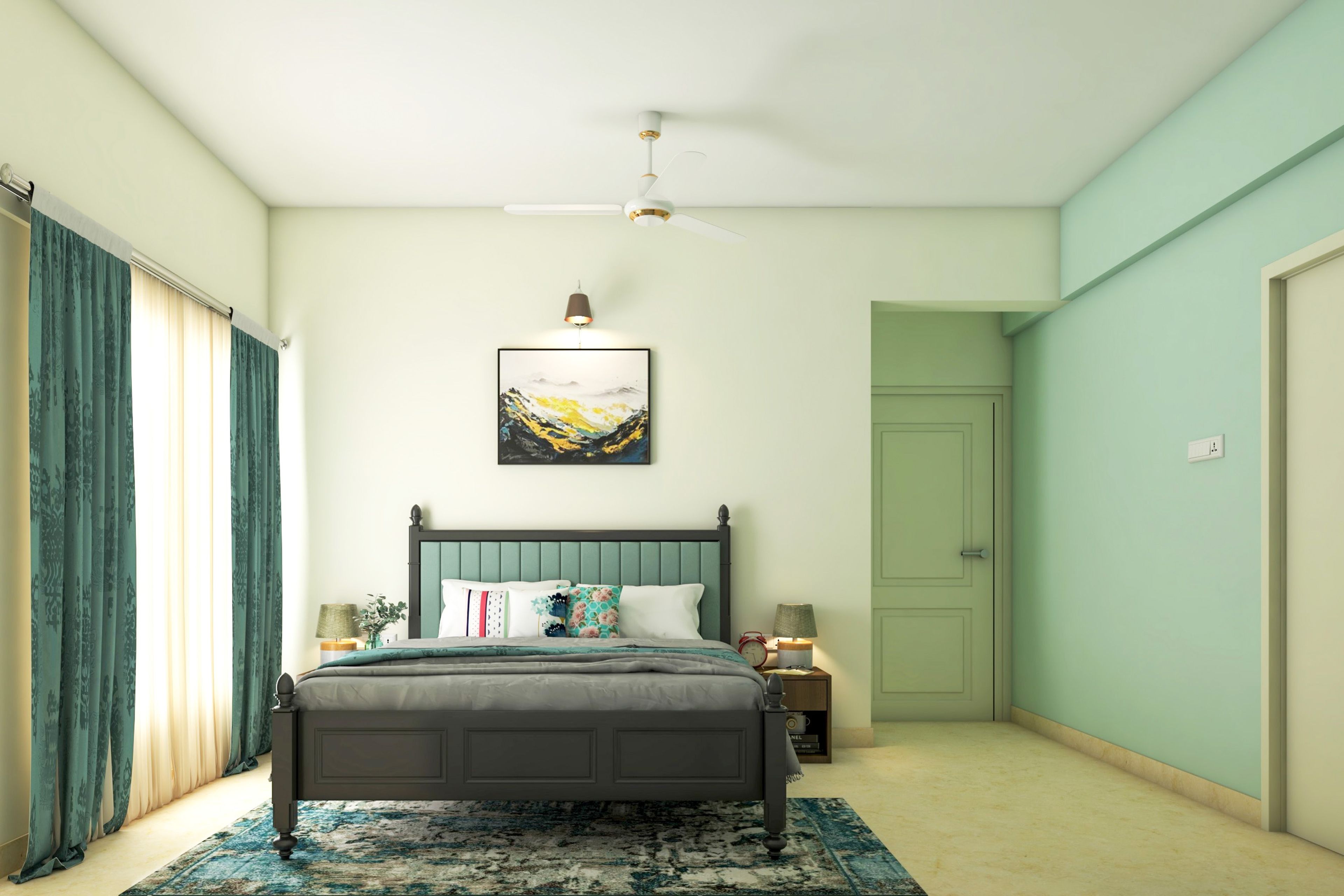 Light Yellow And Green Wall Paint Design For Bedrooms - Livspace