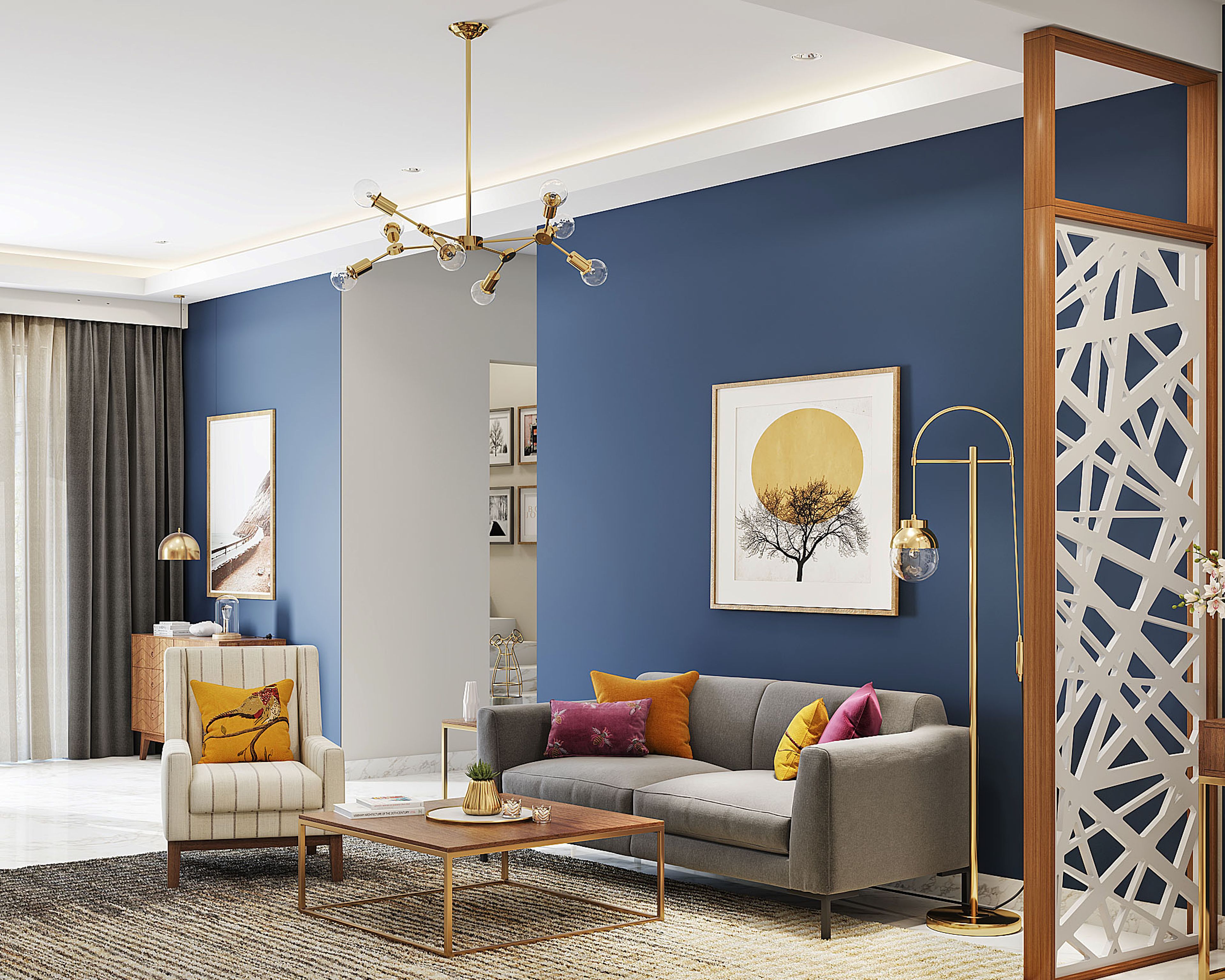 Blue Living Room Wall Paint Design - Livspace