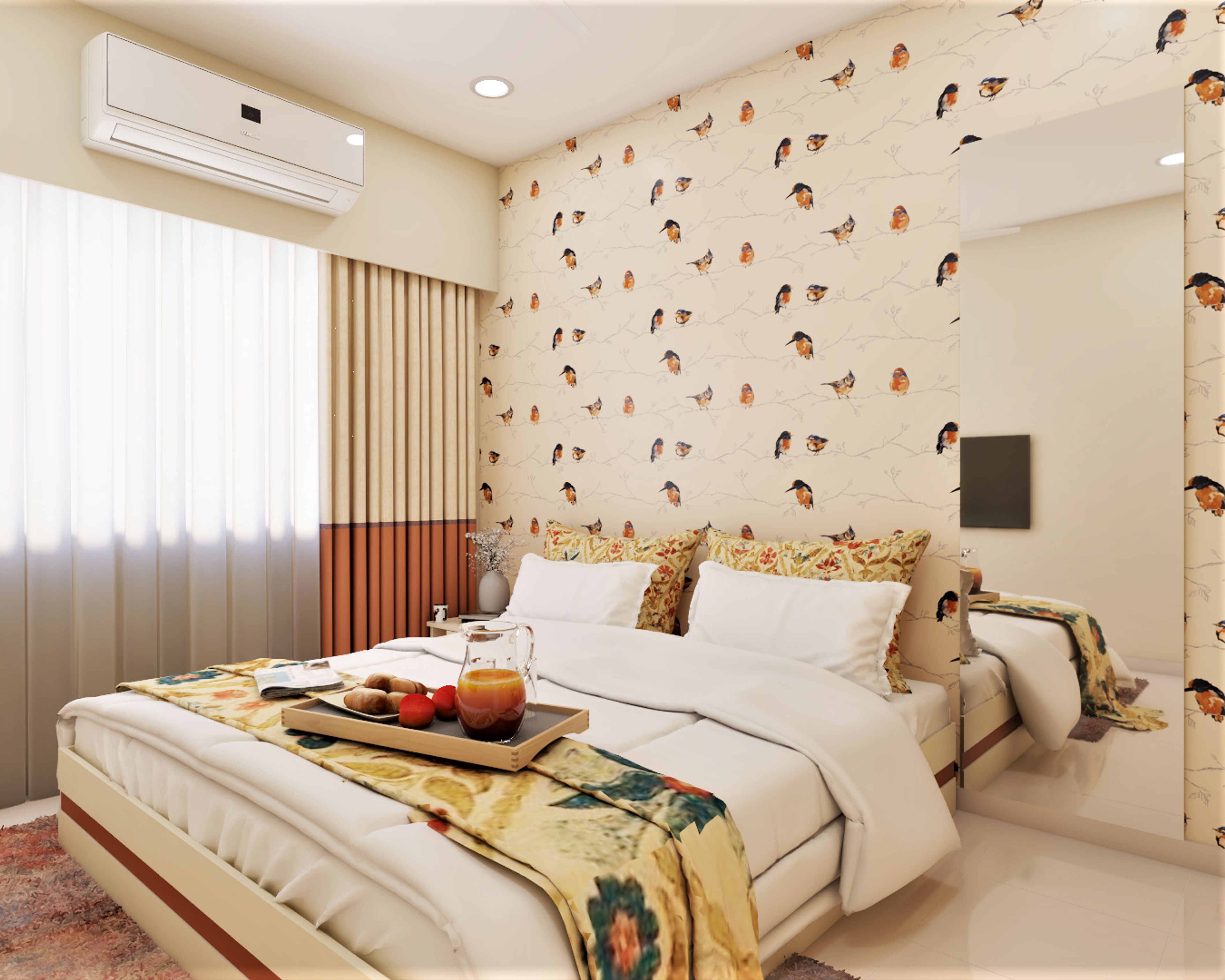 Multicoloured Animal-Themed Bedroom Wallpaper Design - Livspace