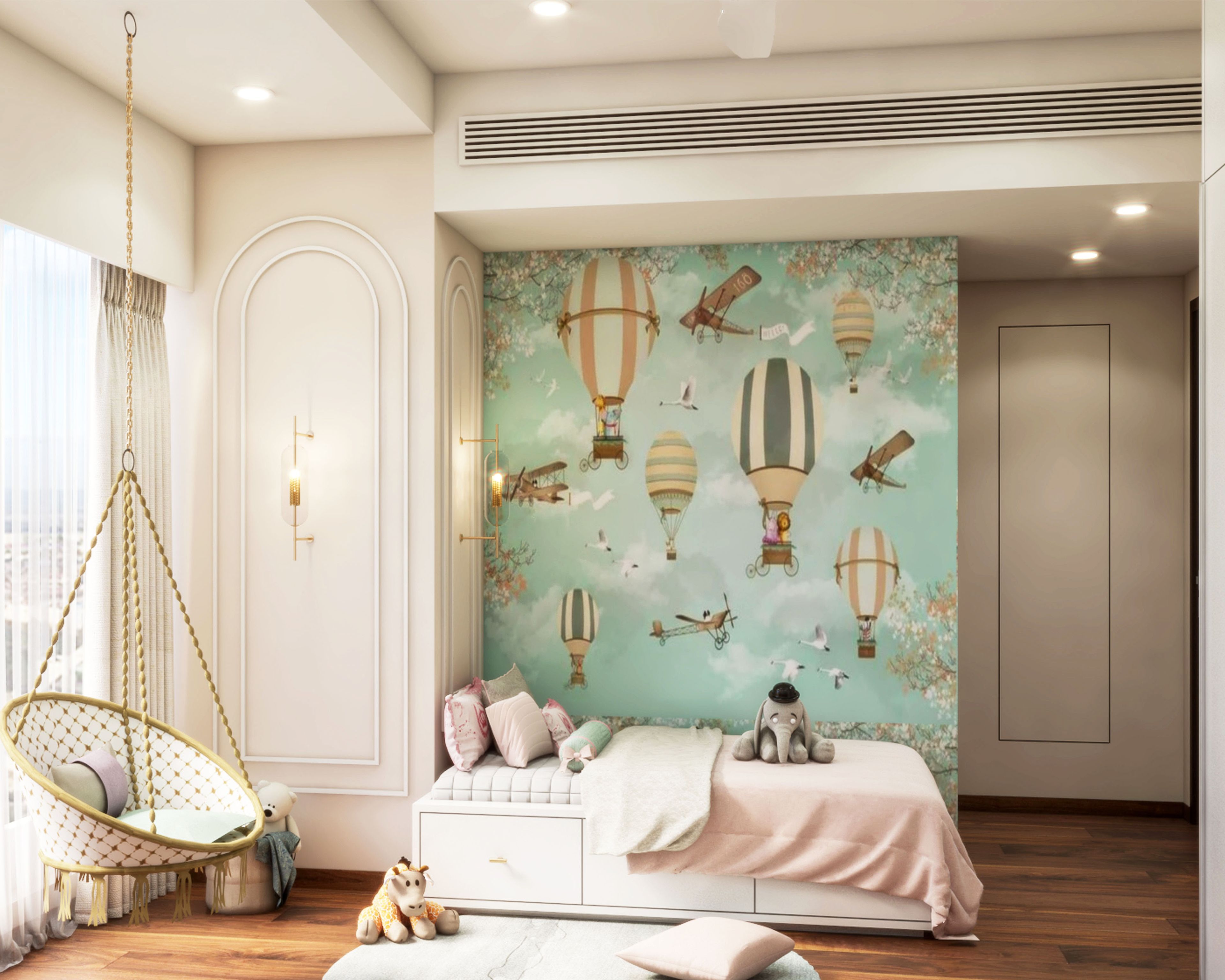 Mulitcoloured Sky-Themed Bedroom Wallpaper Design - Livspace