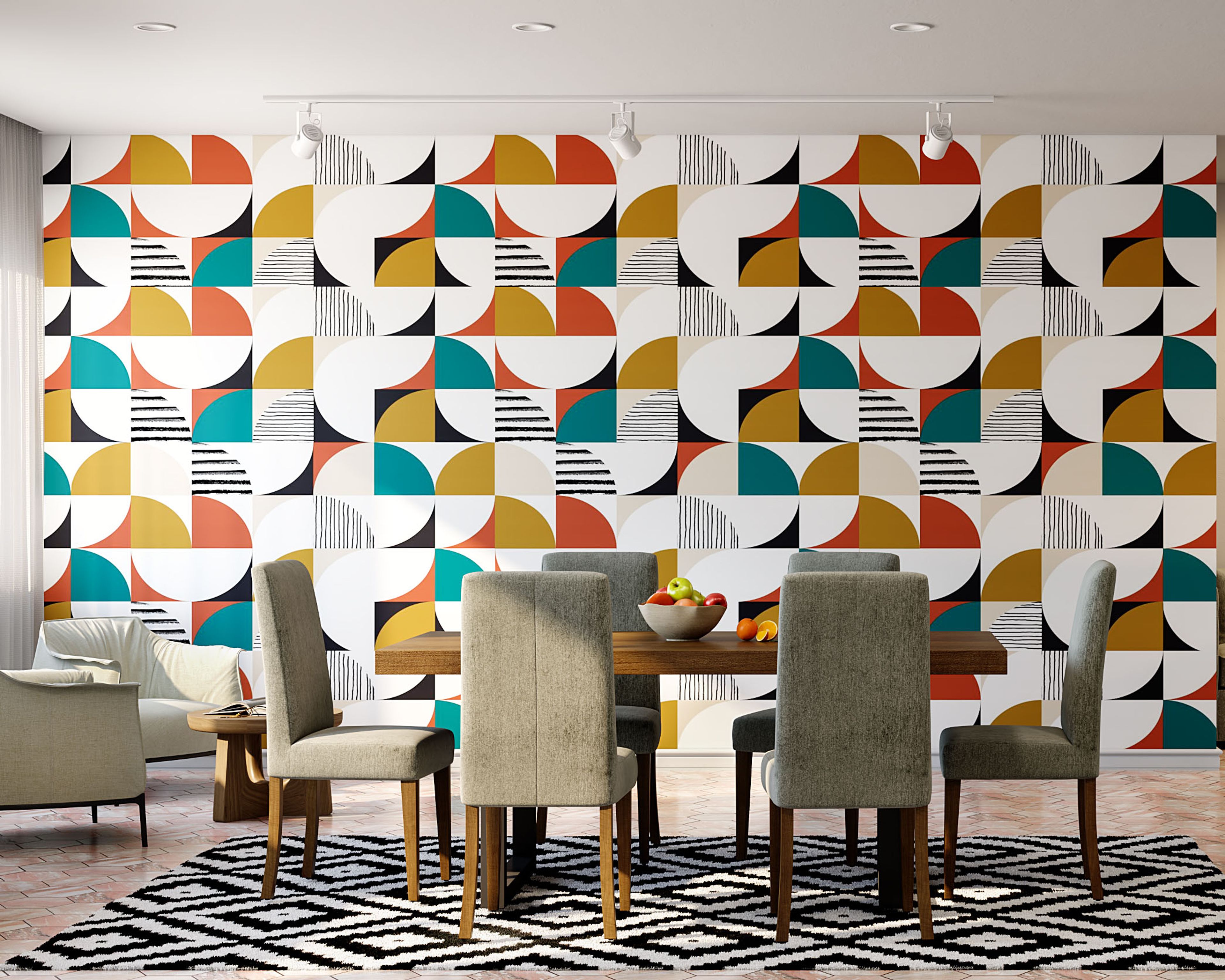 Multicoloured Geometric Wallpaper Design - Livspace